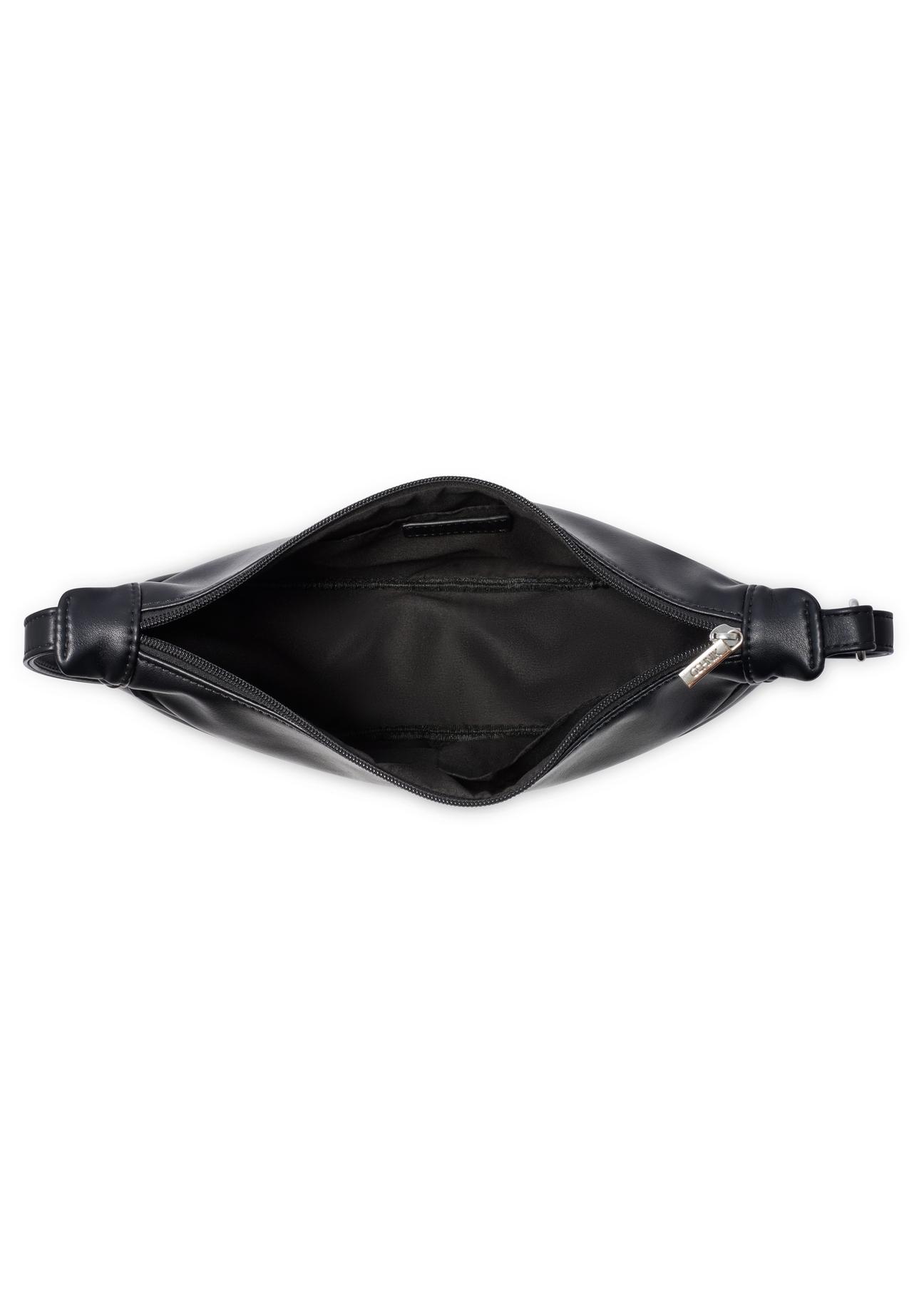 Black semi-circular women's handbag TOREC-1146-99(W26), product view inside on white background.