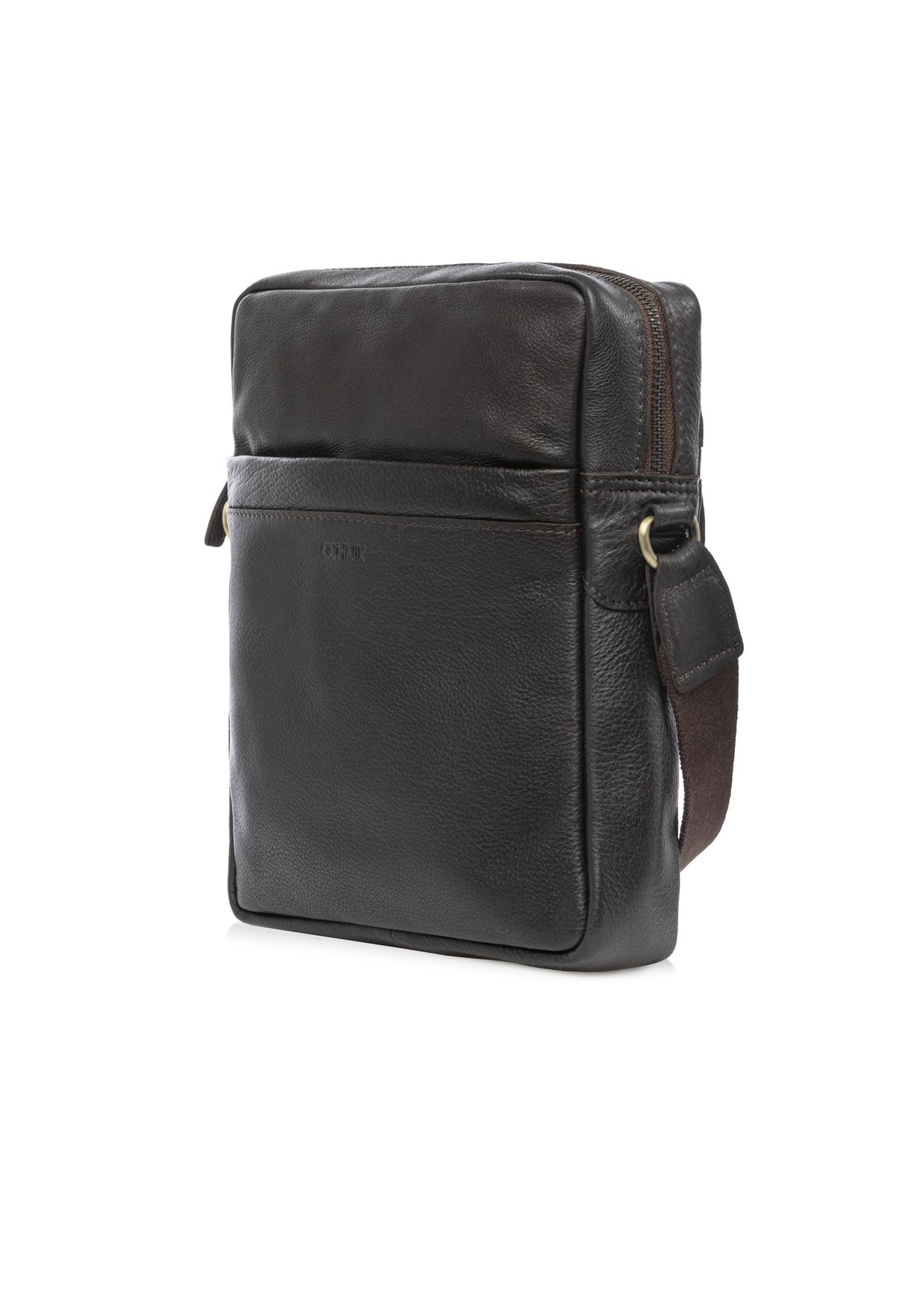 Men's dark brown leather bag TORMS-0502-1I(W26) - diagonal product view, on a white background.