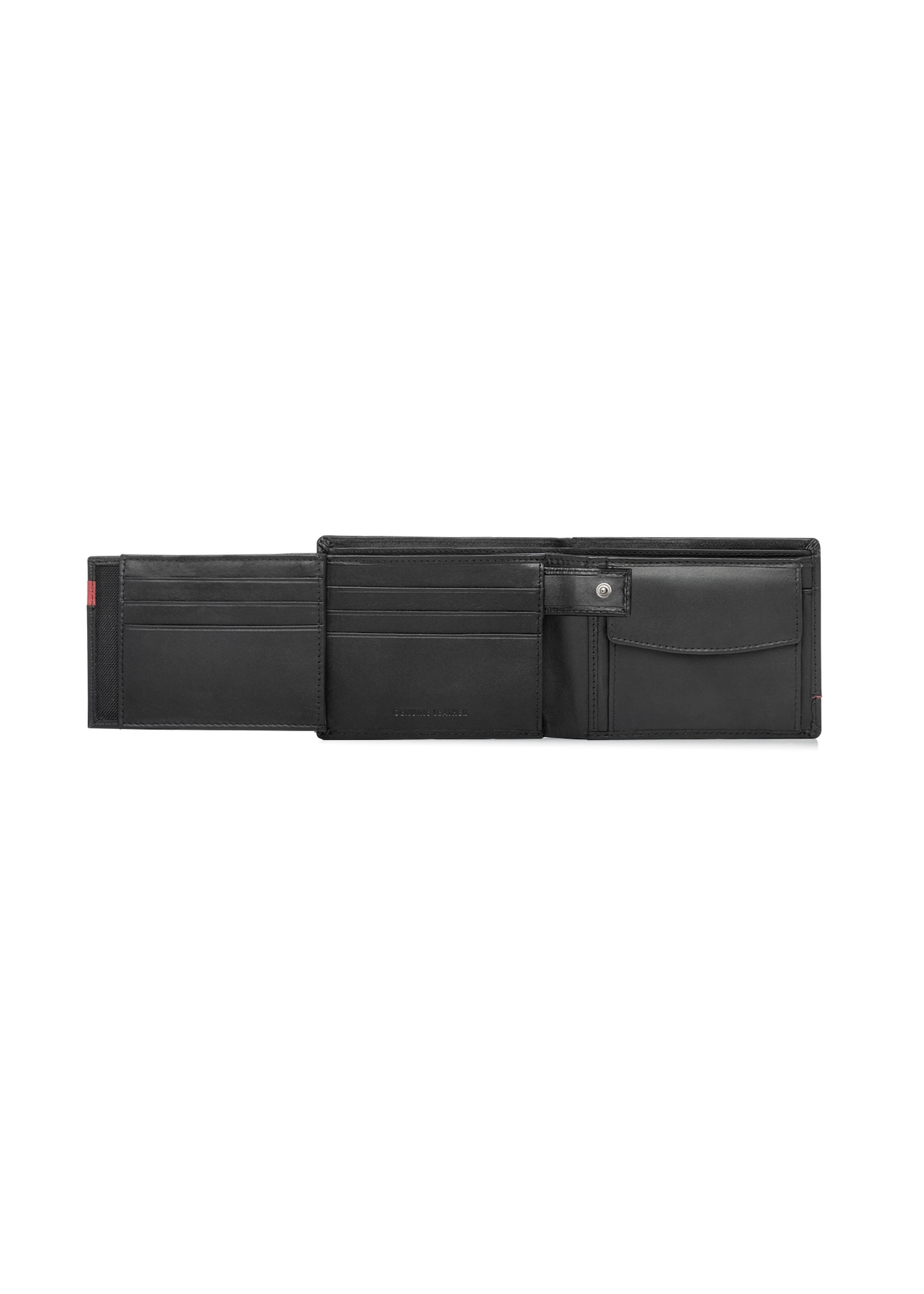 Black medium leather men's wallet PORMS-0697-9J(W26), product view inside on white background.
