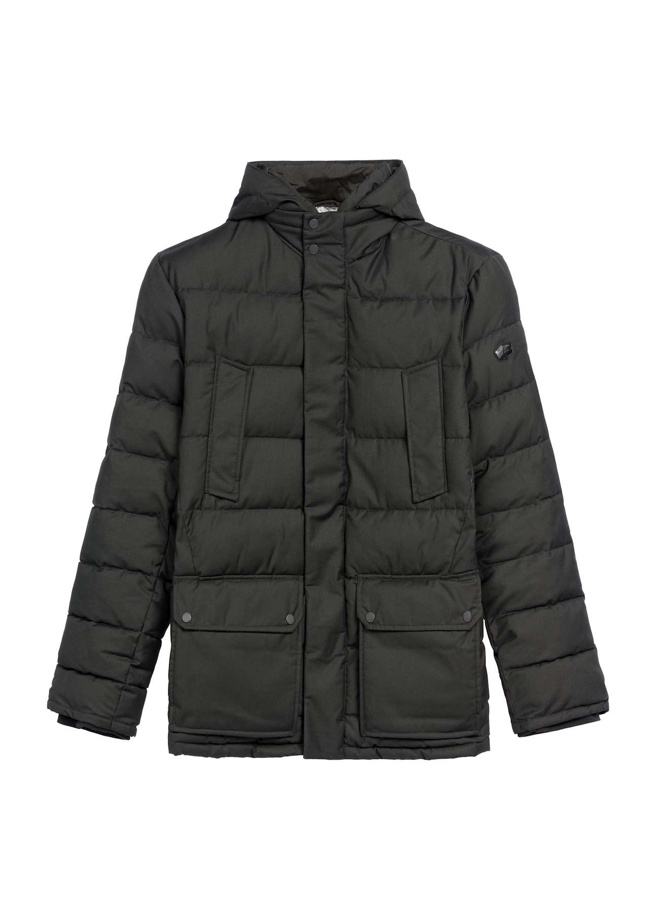 Black men's winter jacket KURMT-0379-99(Z25), product view from the front on a white background.