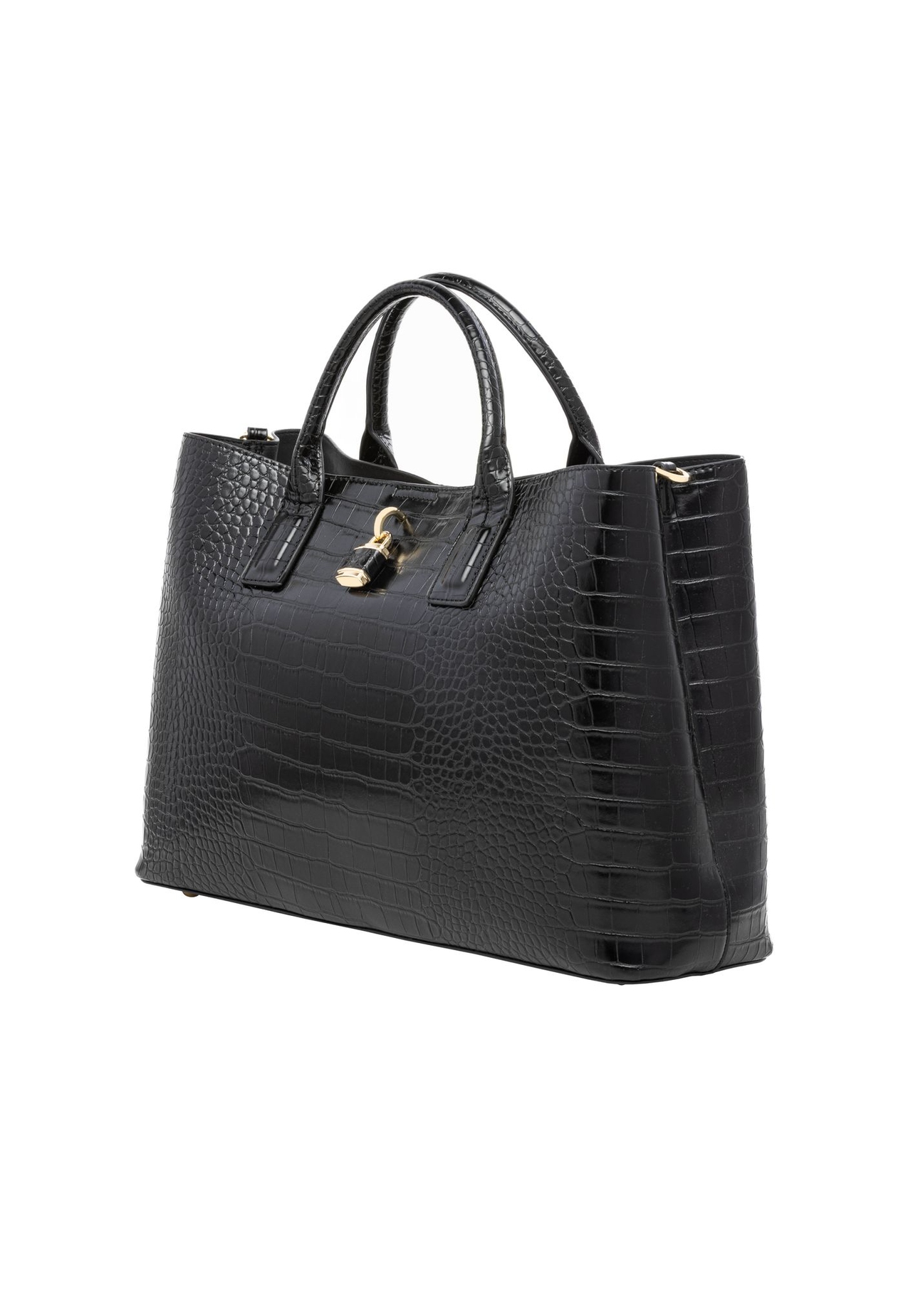Black large croco bag TOREC-1332-9G(Z26) - diagonal product view, on a white background.
