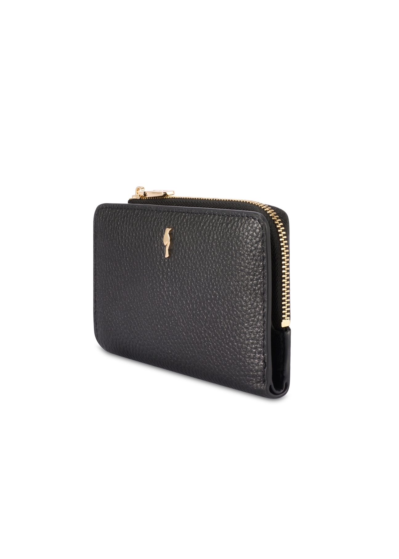 Women's leather wallet in black color PORES-0977R-9I(W26), diagonal product view on a white background.