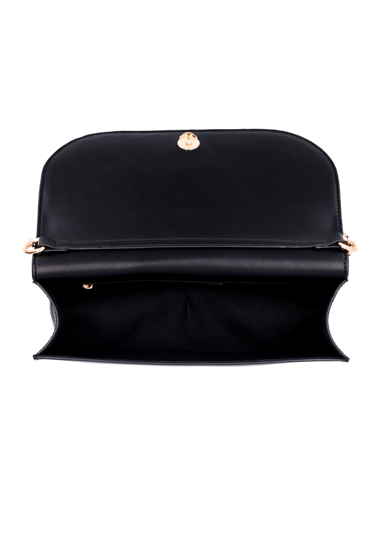 Small black elegant women's handbag with chain TOREC-1388-99(Z26), product view inside on white background.
