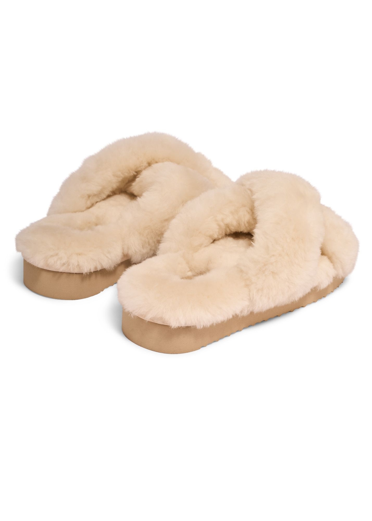 Beige women's wool slippers BUTYD-1320-0B(Z26) – rear view of the product on a white background.