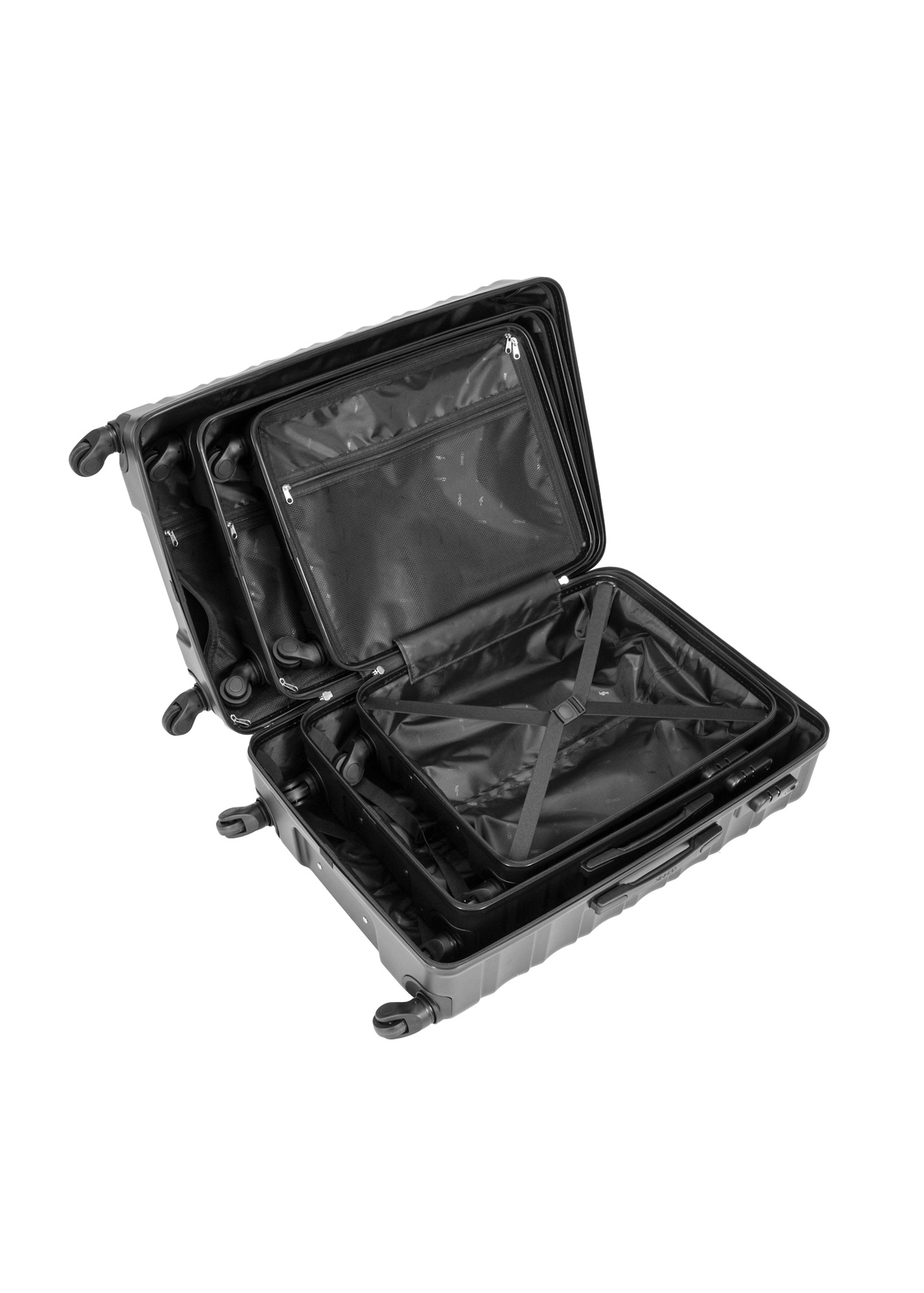Set of 19'/24'/28' wheeled suitcases WALAB-0081-99(W26), product view inside on white background.