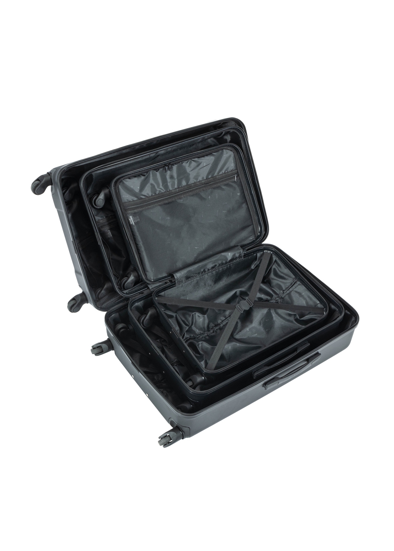 Set of 19"/24"/29" trolley suitcases WALAB-0082-99(W26), view of products inside on white background.