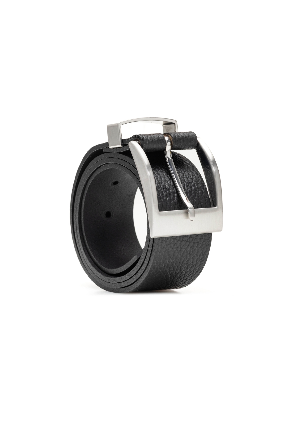Black leather women's belt PASDS-0333-99(Z25), diagonal product view on white background.