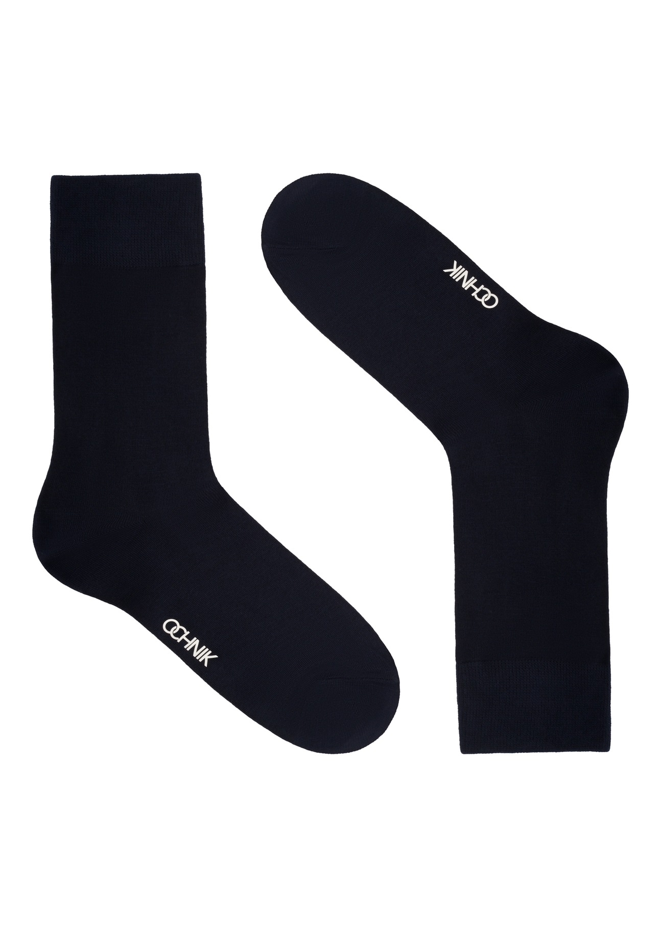 Men's long navy blue socks SKAMT-0019A-7E(W26), side product view on white background.
