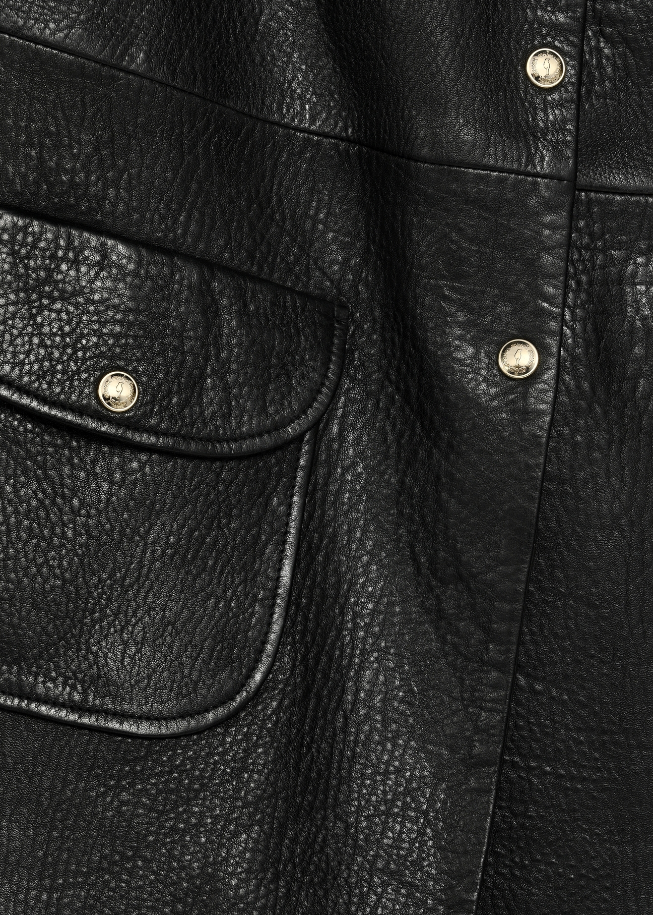 Black women's leather jacket KURDS-0583-99(W26), close-up of product detail on white background.