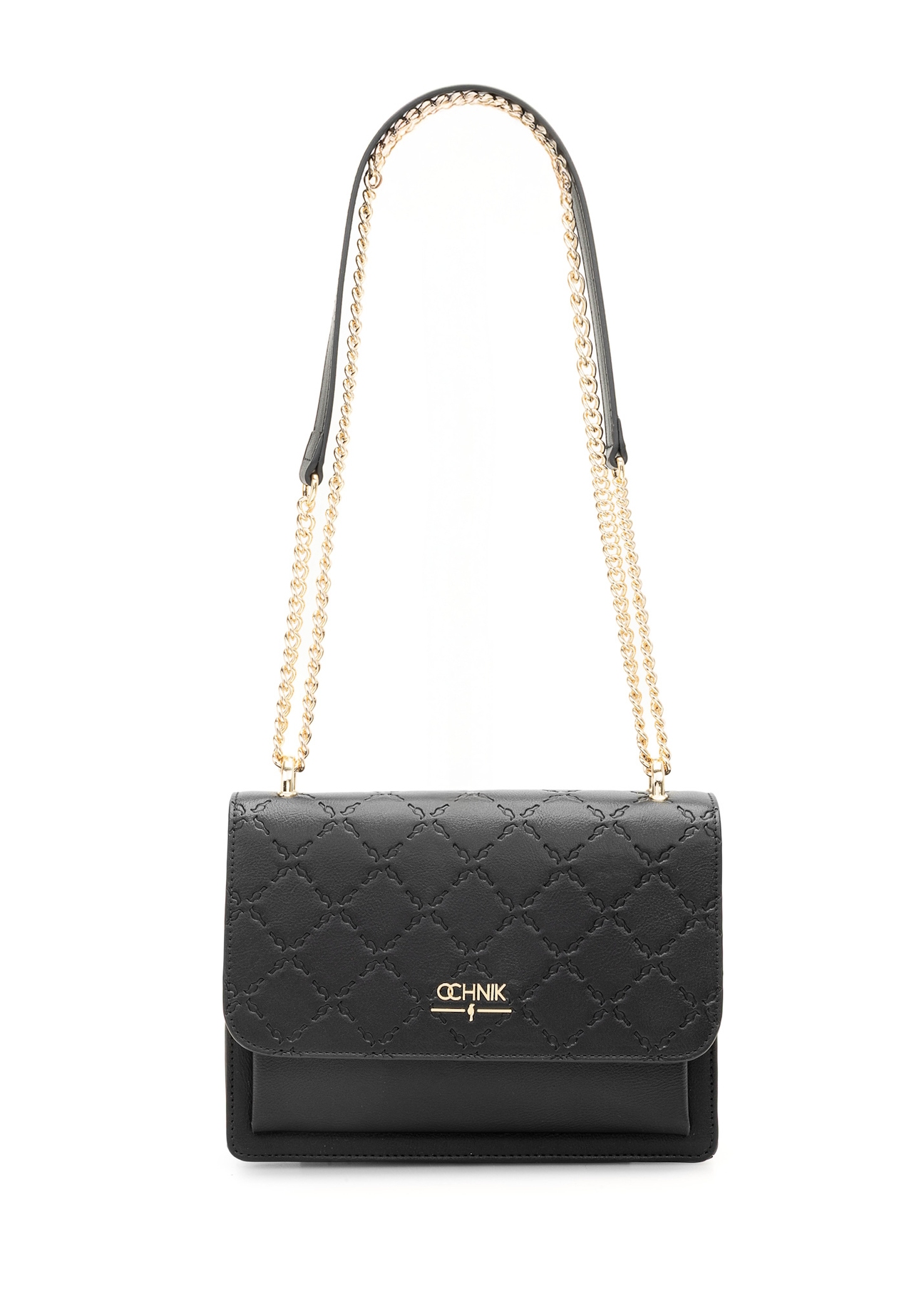 Black women's handbag with monogram TOREC-1155-99(W26), front product view on white background.