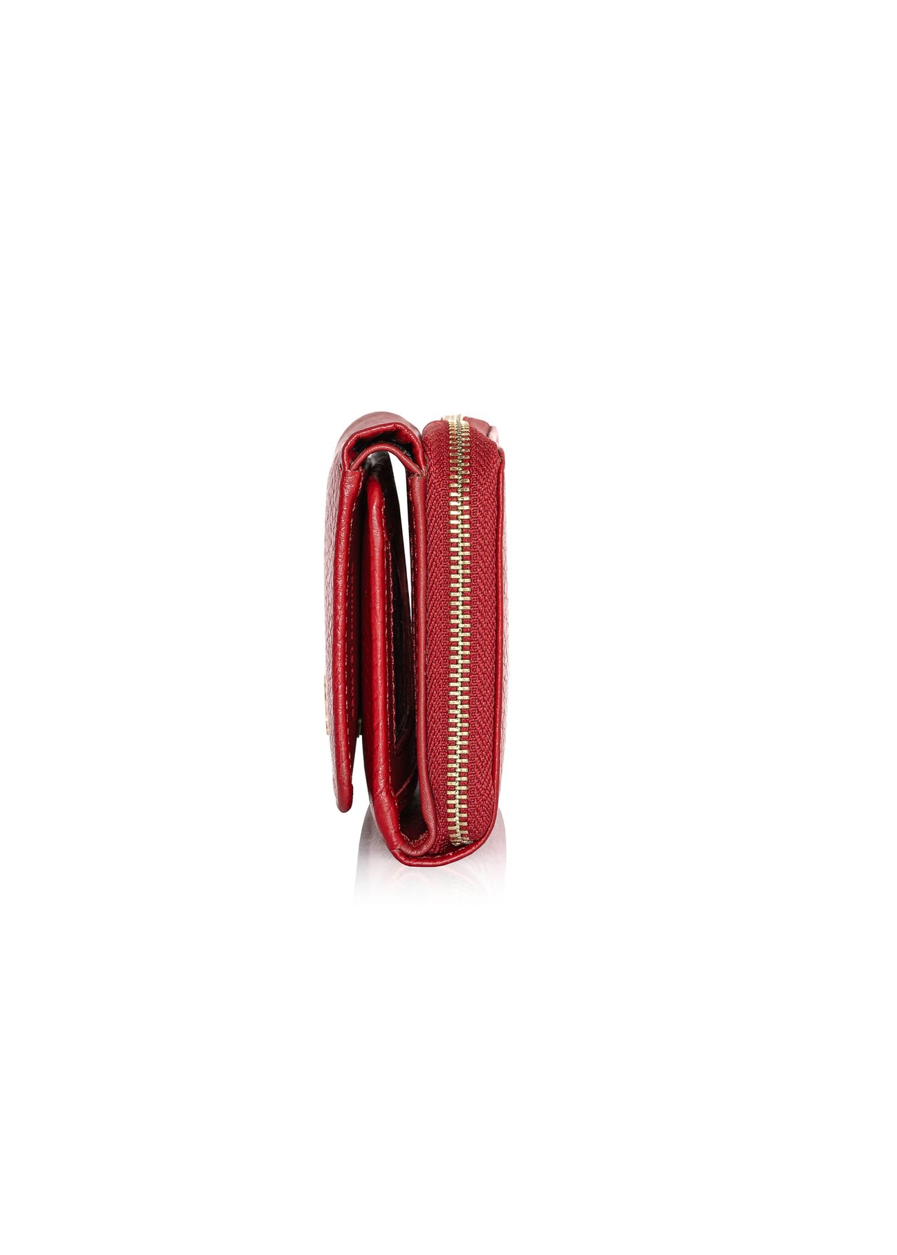 Large red leather women's wallet PORES-0801R-42(Z25), product view from the side on a white background.