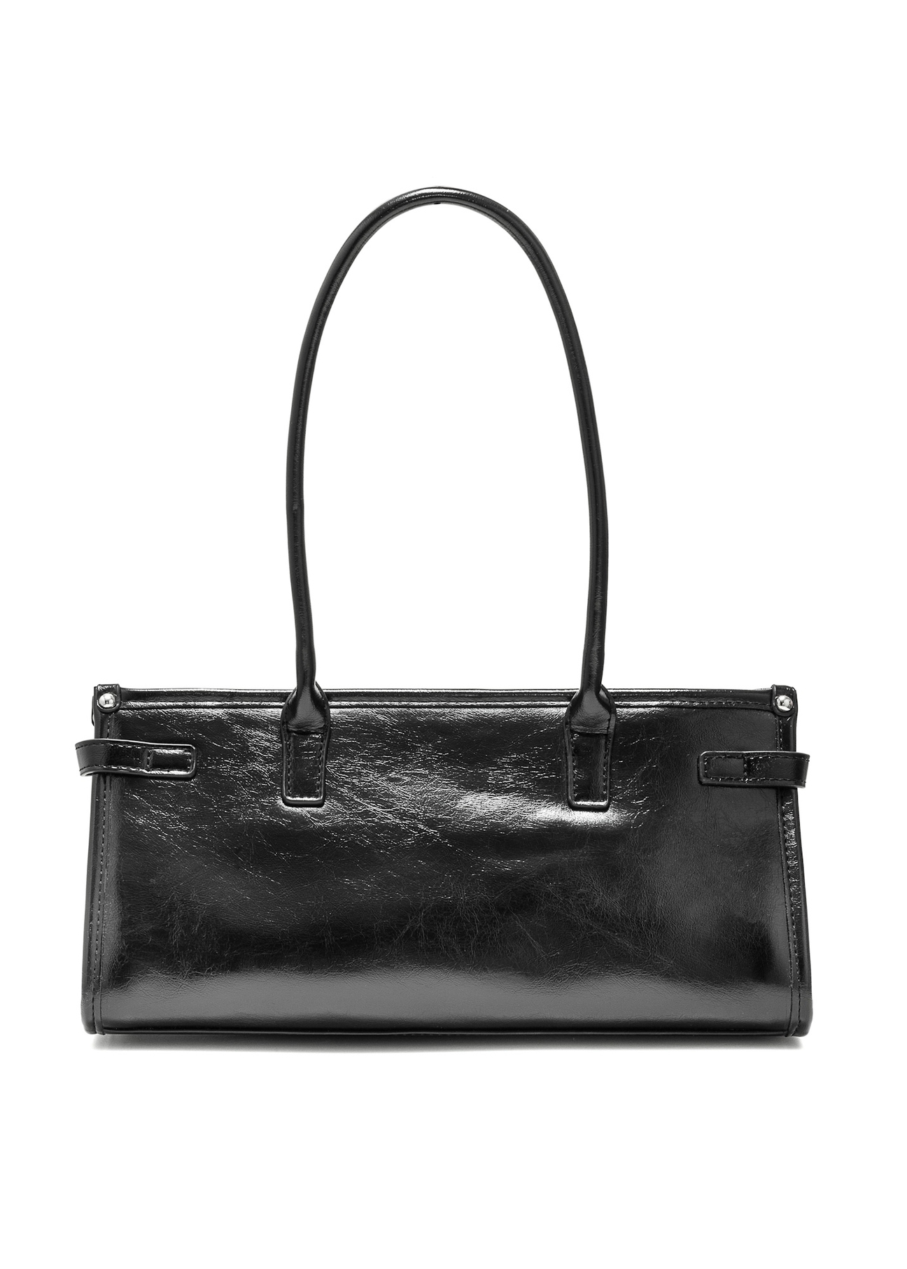 Black elegant women's handbag TOREC-1065-99(Z25), product view from the back on a white background.