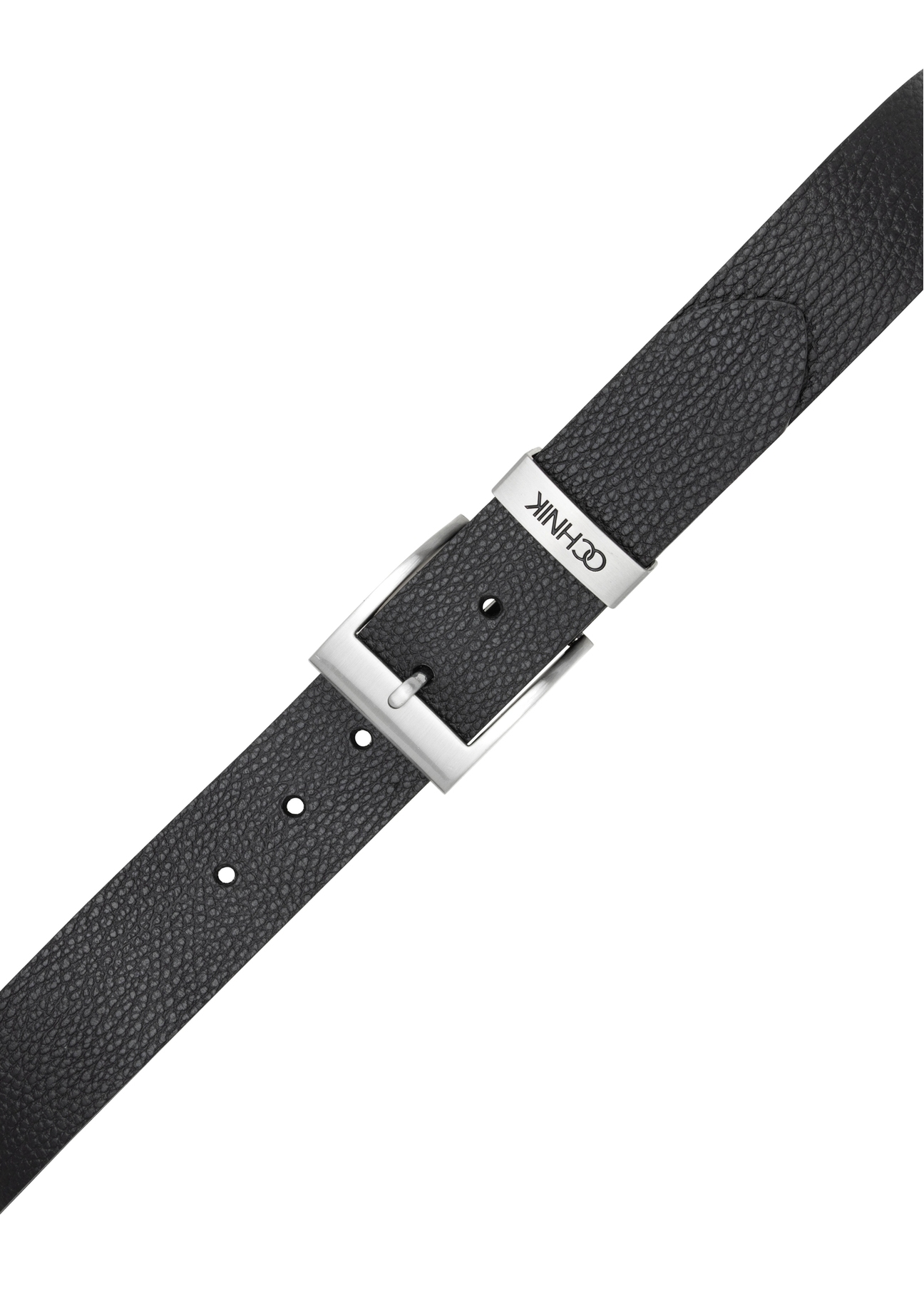 Black leather women's belt PASDS-0333-99(Z25), view of the buckle of the product on a white background.