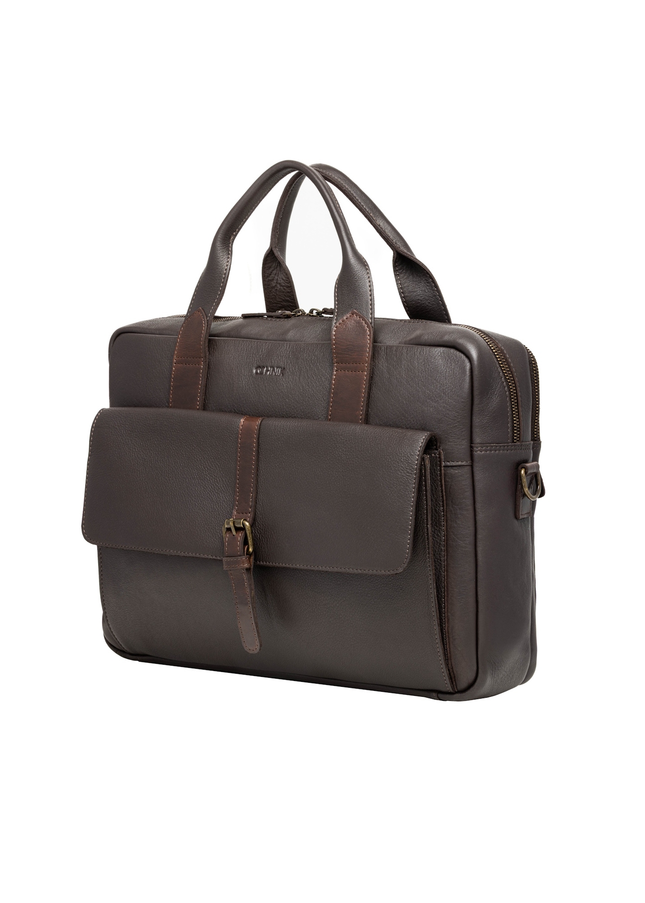 Brown leather men's laptop bag TORMS-0522-1H(Z26), diagonal product view on white background.