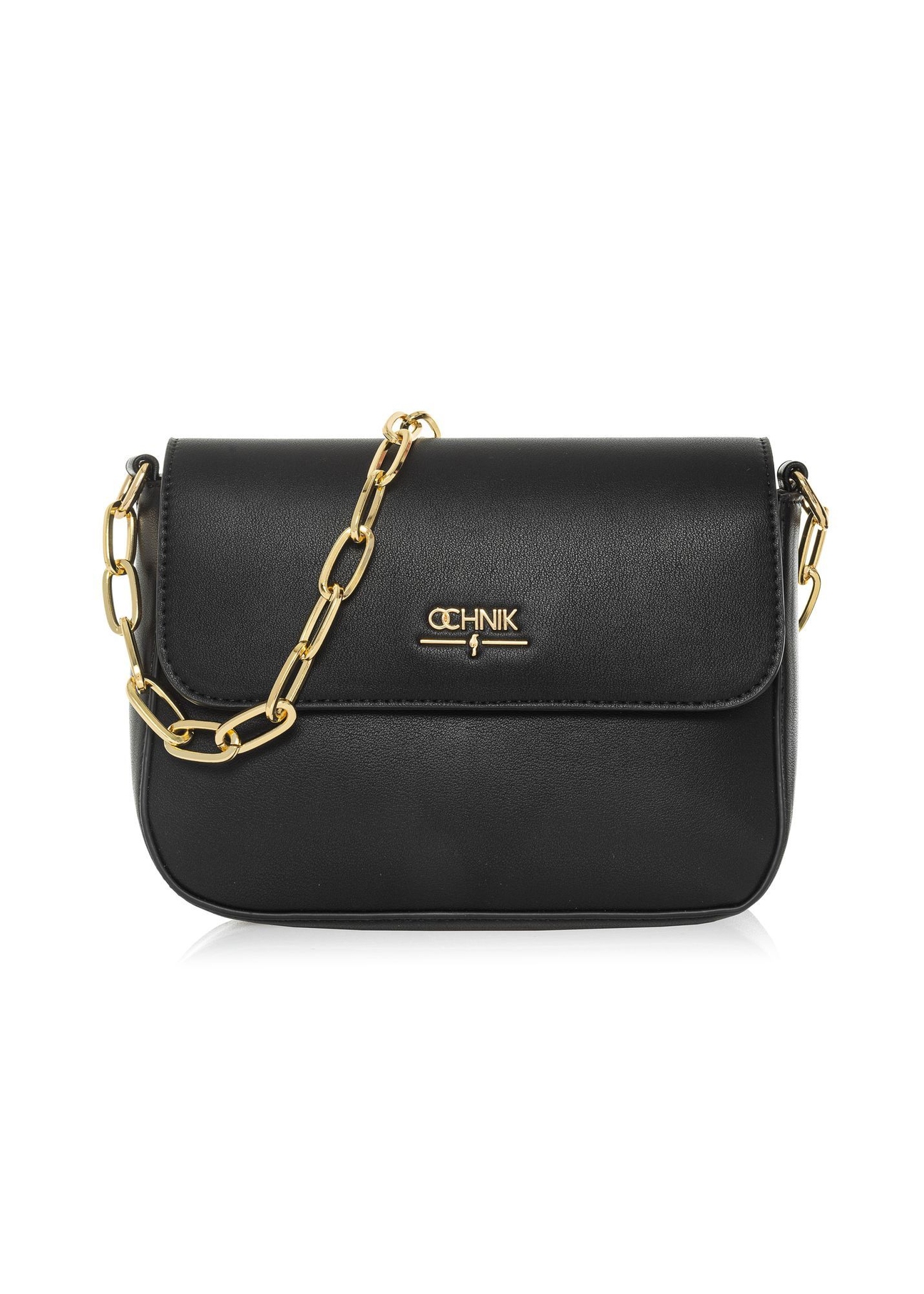 Black women's messenger bag with chain TOREC-0767C-99(Z25) - front view of the product on a white background.