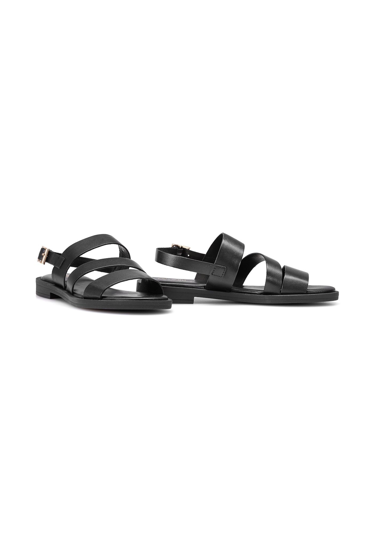 Women's leather sandals in black BUTYD-1152-99(W26), diagonal product view on a white background.