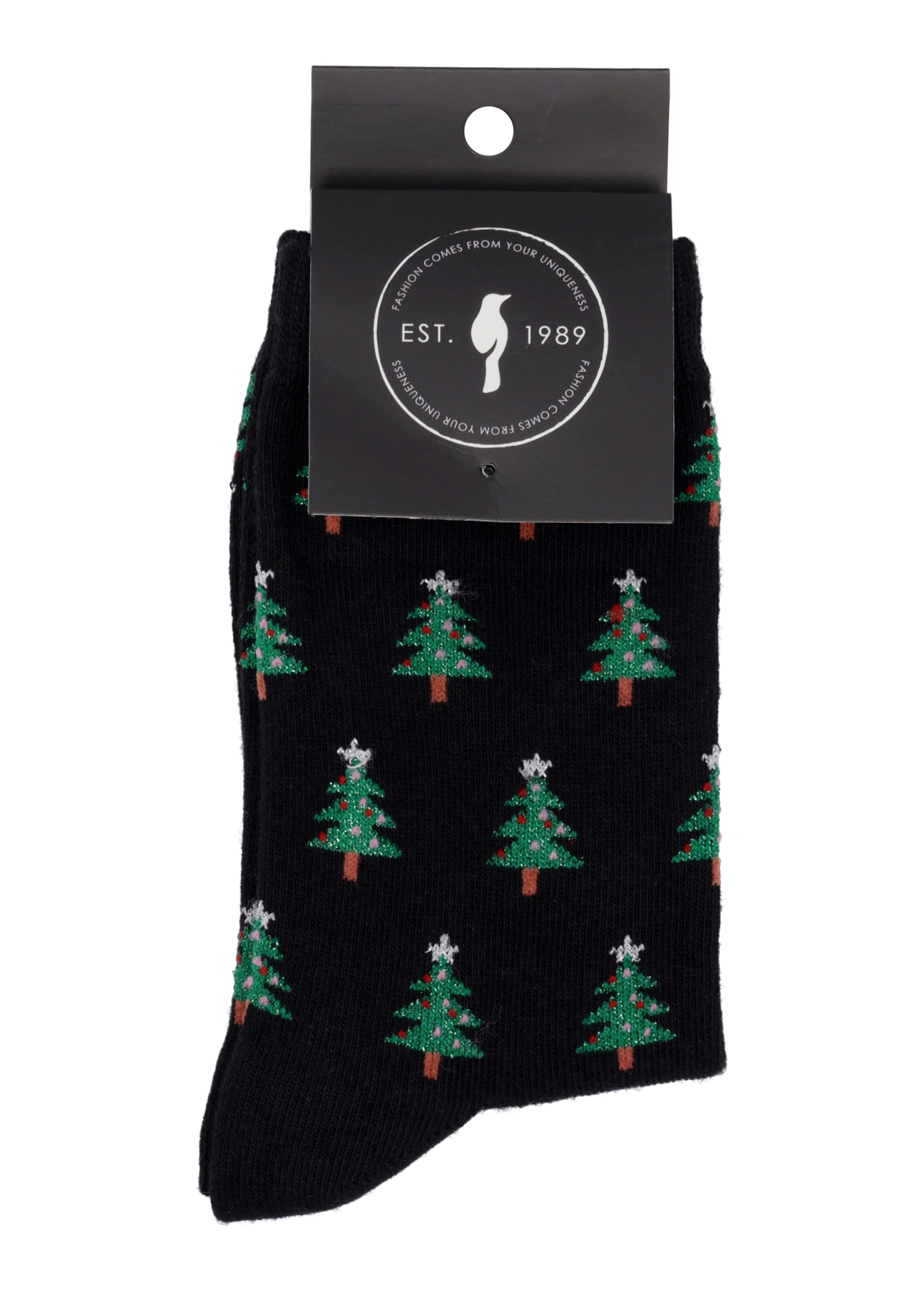 Black women's Christmas socks SKADT-0081-9P(Z26), front view of the product on a white background.