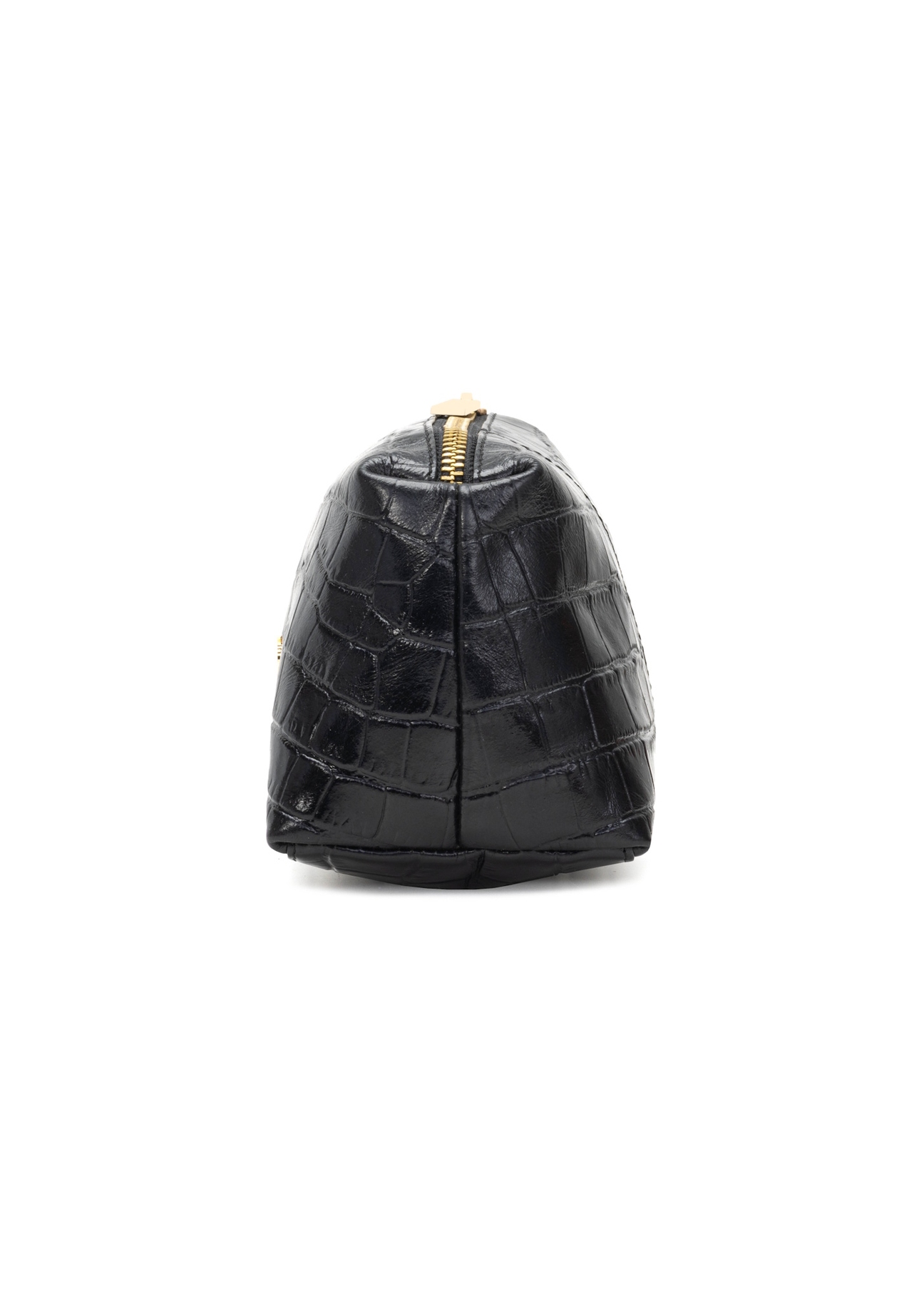 Black croco leather cosmetic bag TORES-1235-9G(W26), side product view on white background.