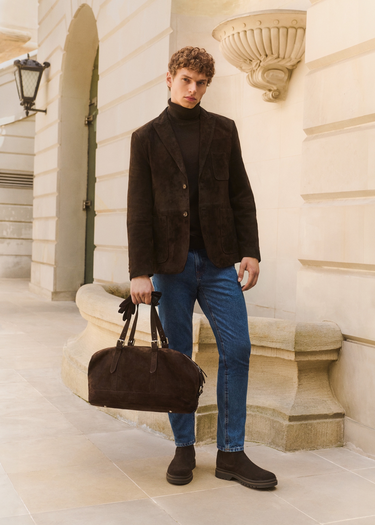 Men's brown suede jacket KURMS-0387-2880(Z25)