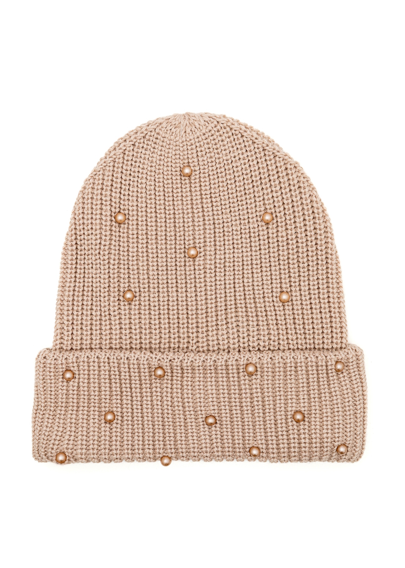 Beige women's hat with pearls CZADT-0202-24(Z25), front product view on white background.