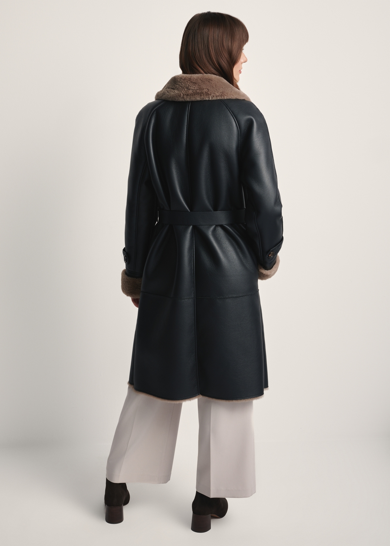 Black long women's sheepskin coat KOZDP-0012-99(Z25)