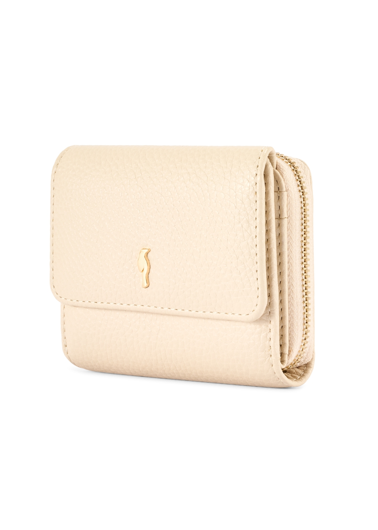 Small cream leather women's wallet PORES-0802R-0B(W26), diagonal product view on white background.