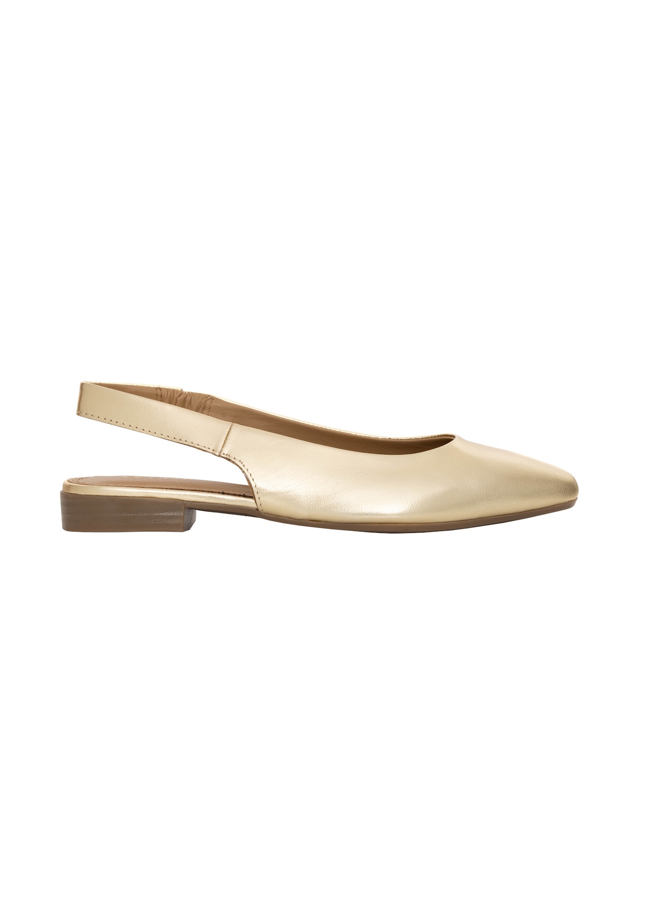 Women's gold ballet flats without a heel BUTYD-1246-2X(W26), side view of the product on a white background.