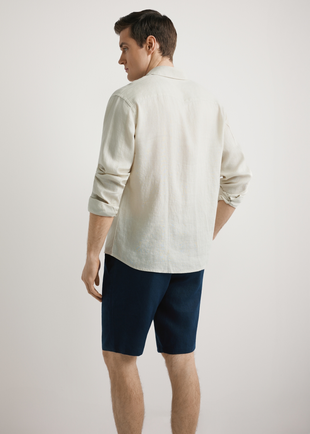 Beige linen men's shirt KOSMT-0321A-1A(W26)