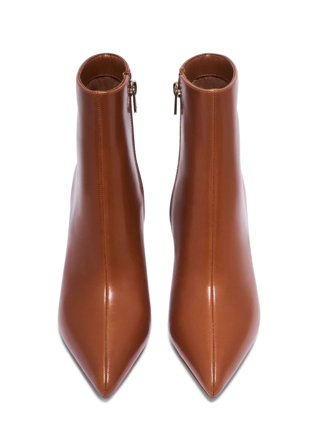 Cognac leather high heel ankle boots BUTYD-1122-1F(Z26), front product view on white background.