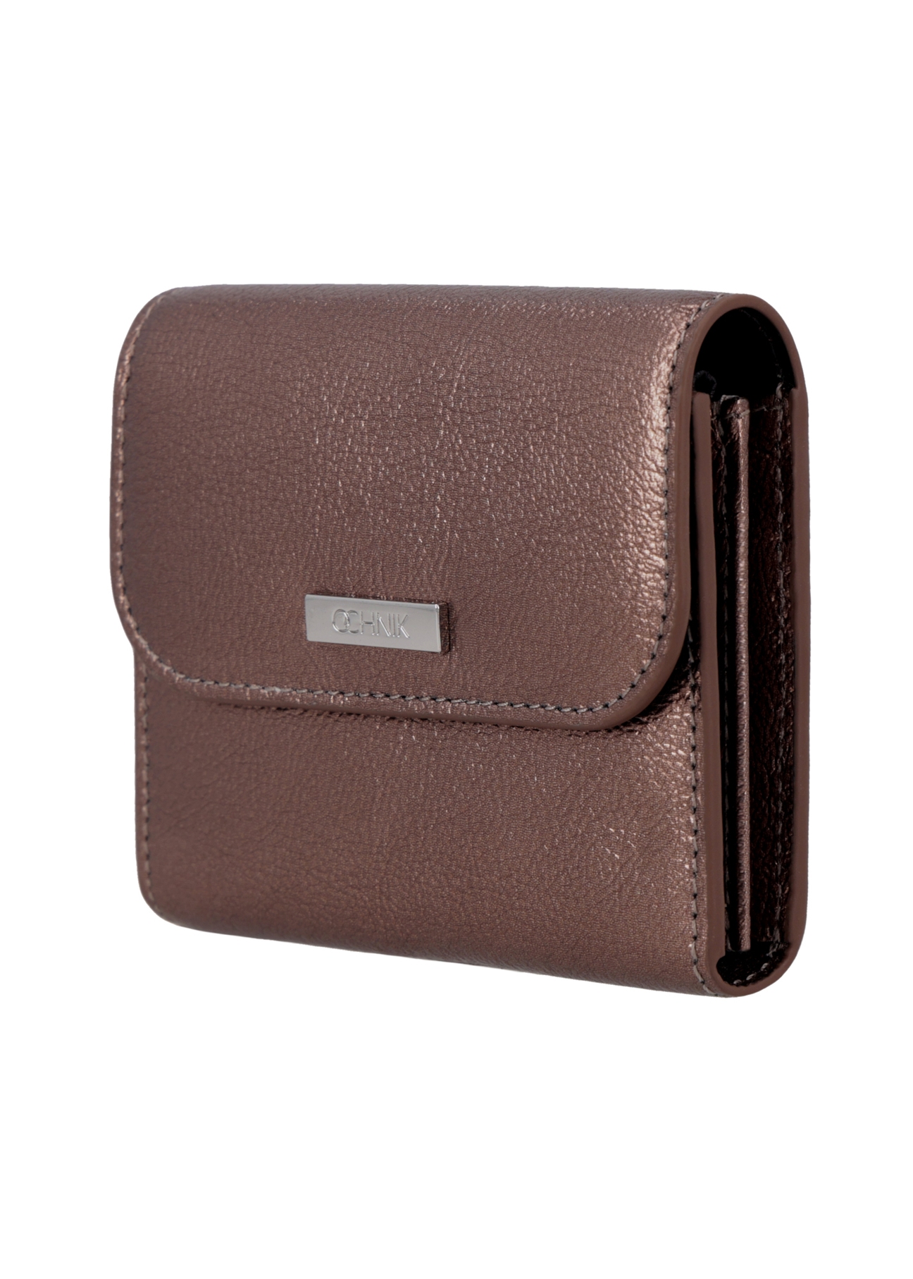 Small women's leather wallet in light brown color PORES-1029-1G(Z26), diagonal product view on white background.