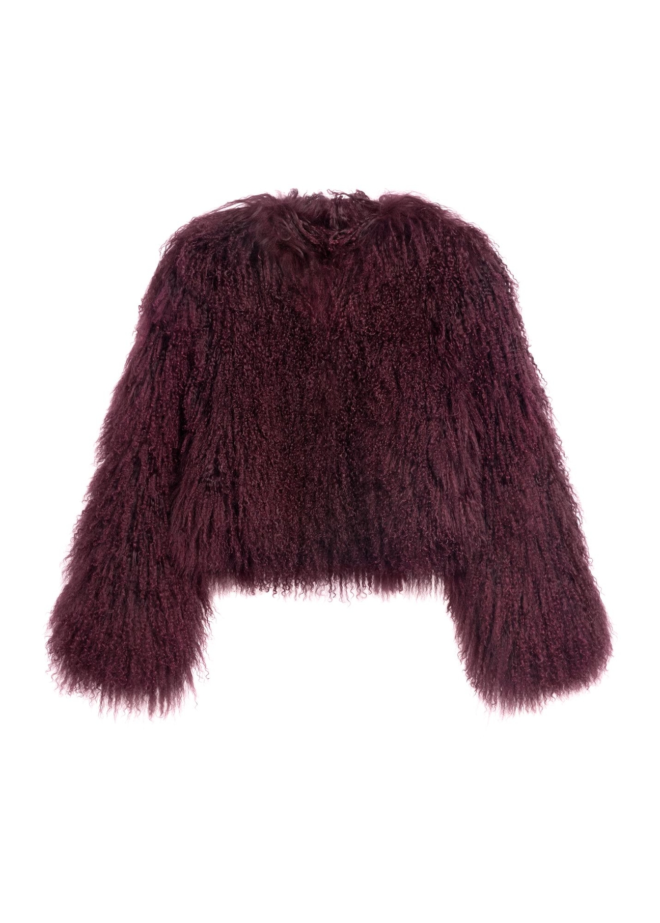 Burgundy short natural fur coat FUTDF-0104-4D(Z26) - front product view, on white background.