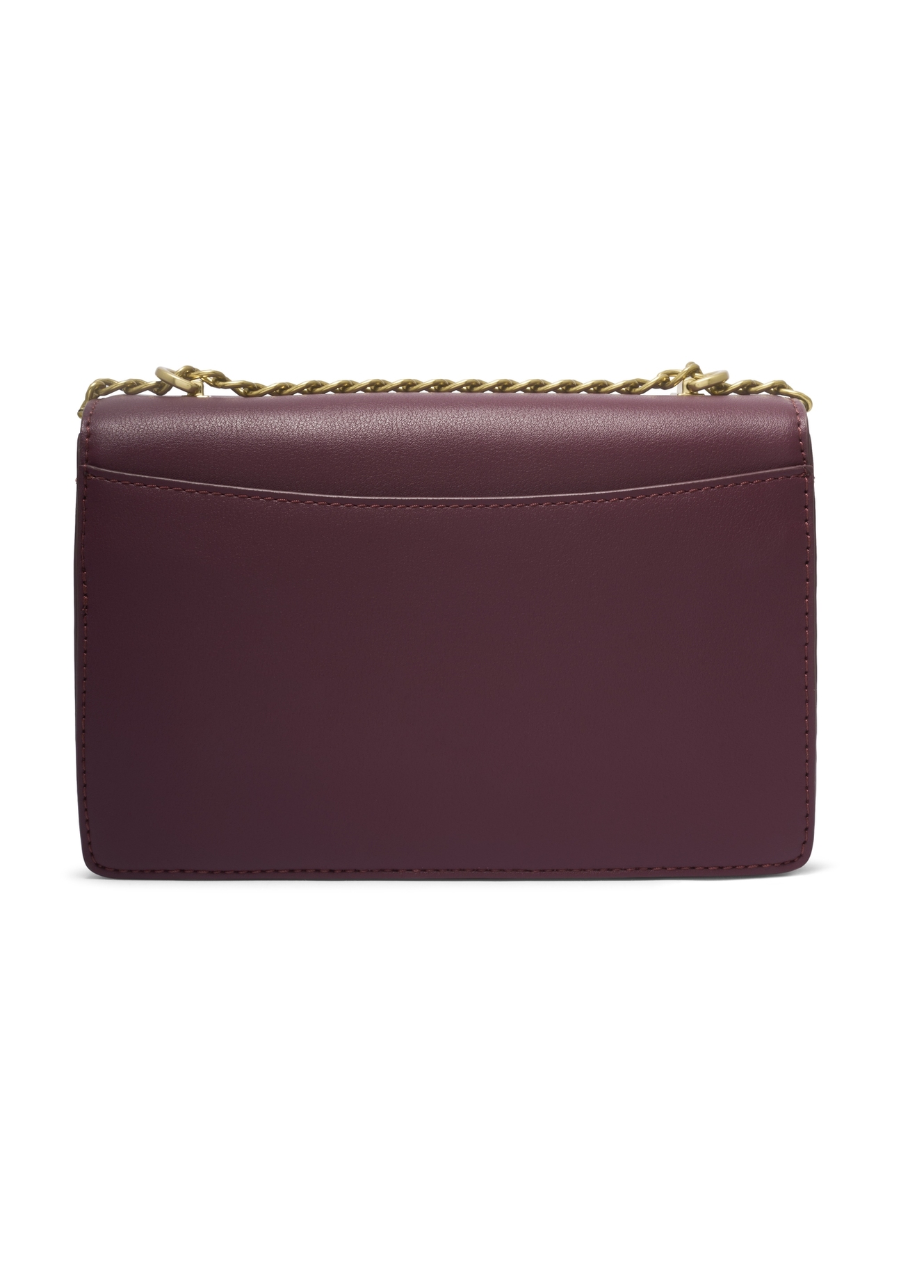 Small burgundy women's handbag with an elegant clasp TOREC-1322-4D(Z26), product view from the back on a white background.