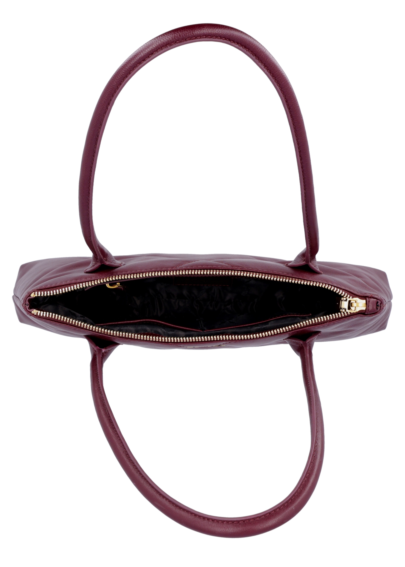 Burgundy, trapezoidal women's handbag with decorative stitching TORES-1363-4D(Z26), product view inside on white background.