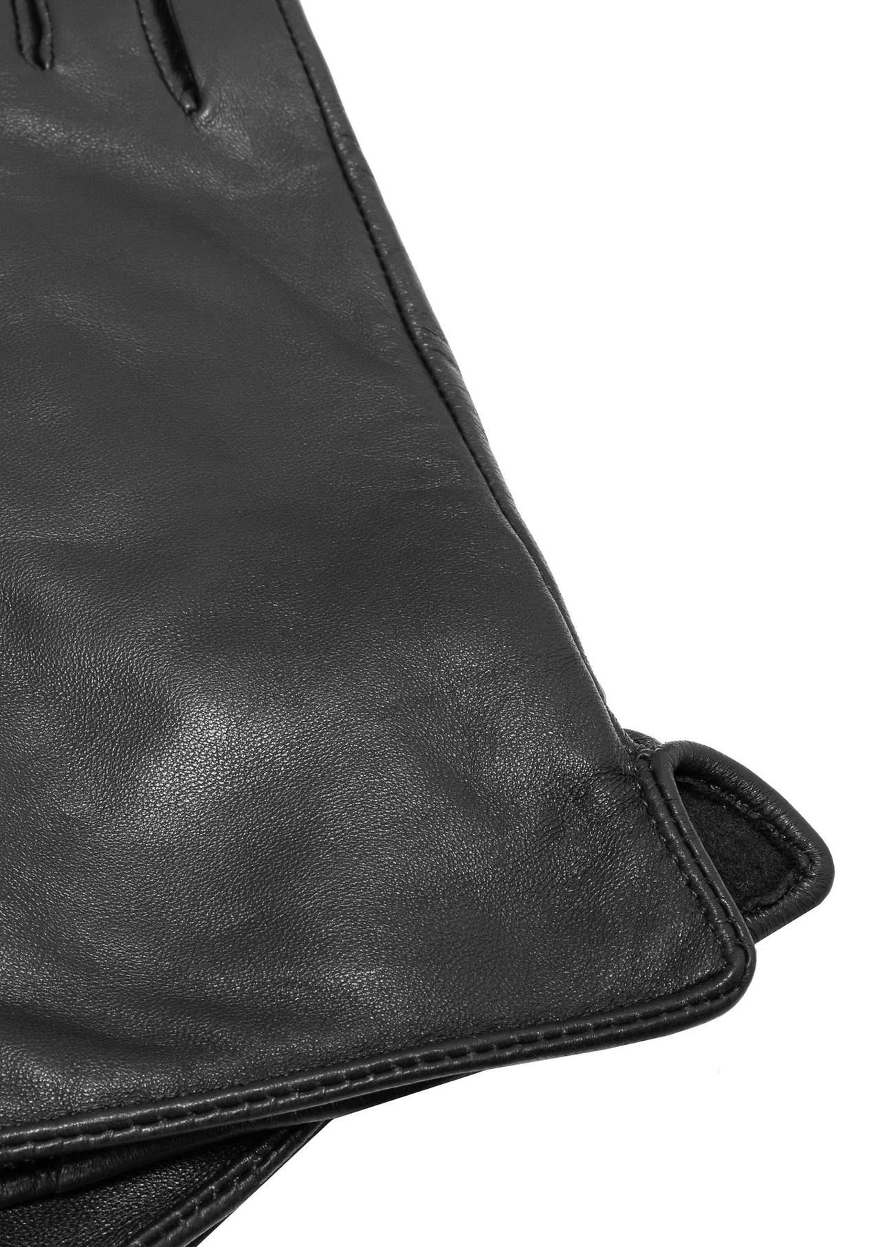 Women's black leather gloves REKDS-0001A-99(Z26), close-up of product detail, view on white background.