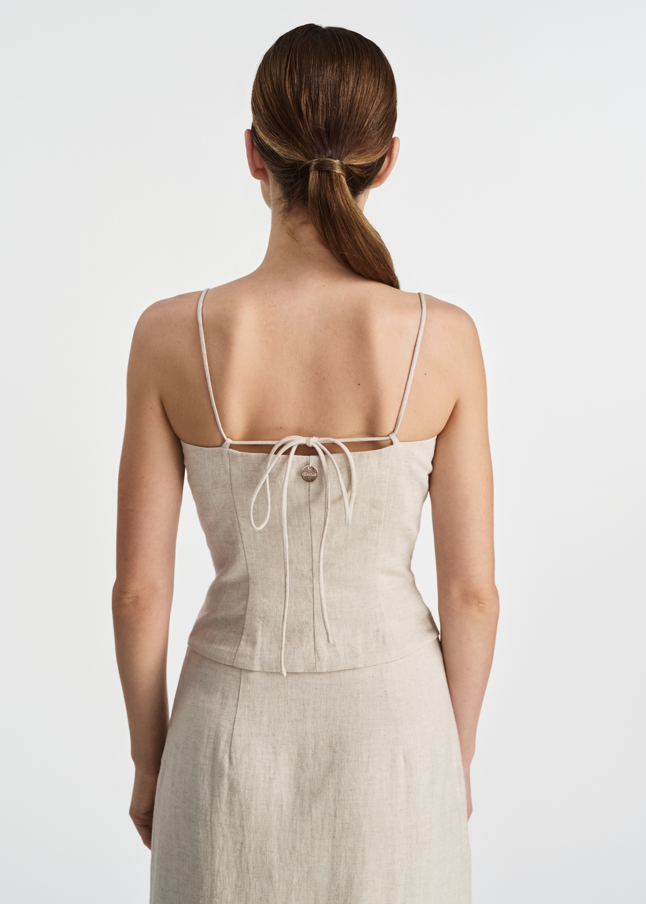 Beige linen blouse with straps BLUDT-0191-81(W25)-02