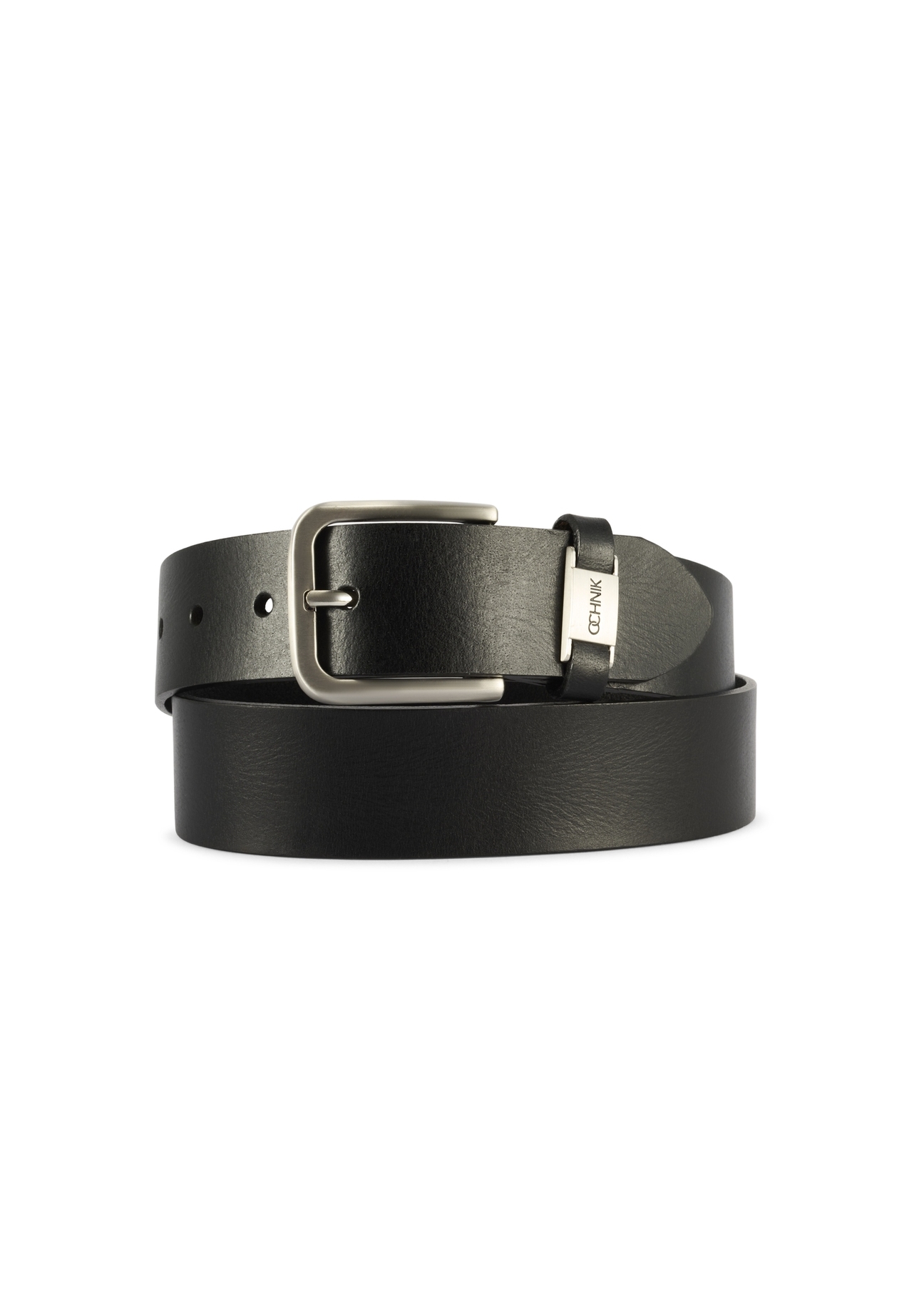 Black men's leather belt PASMS-0273-99(Z25), product view from the front on a white background.