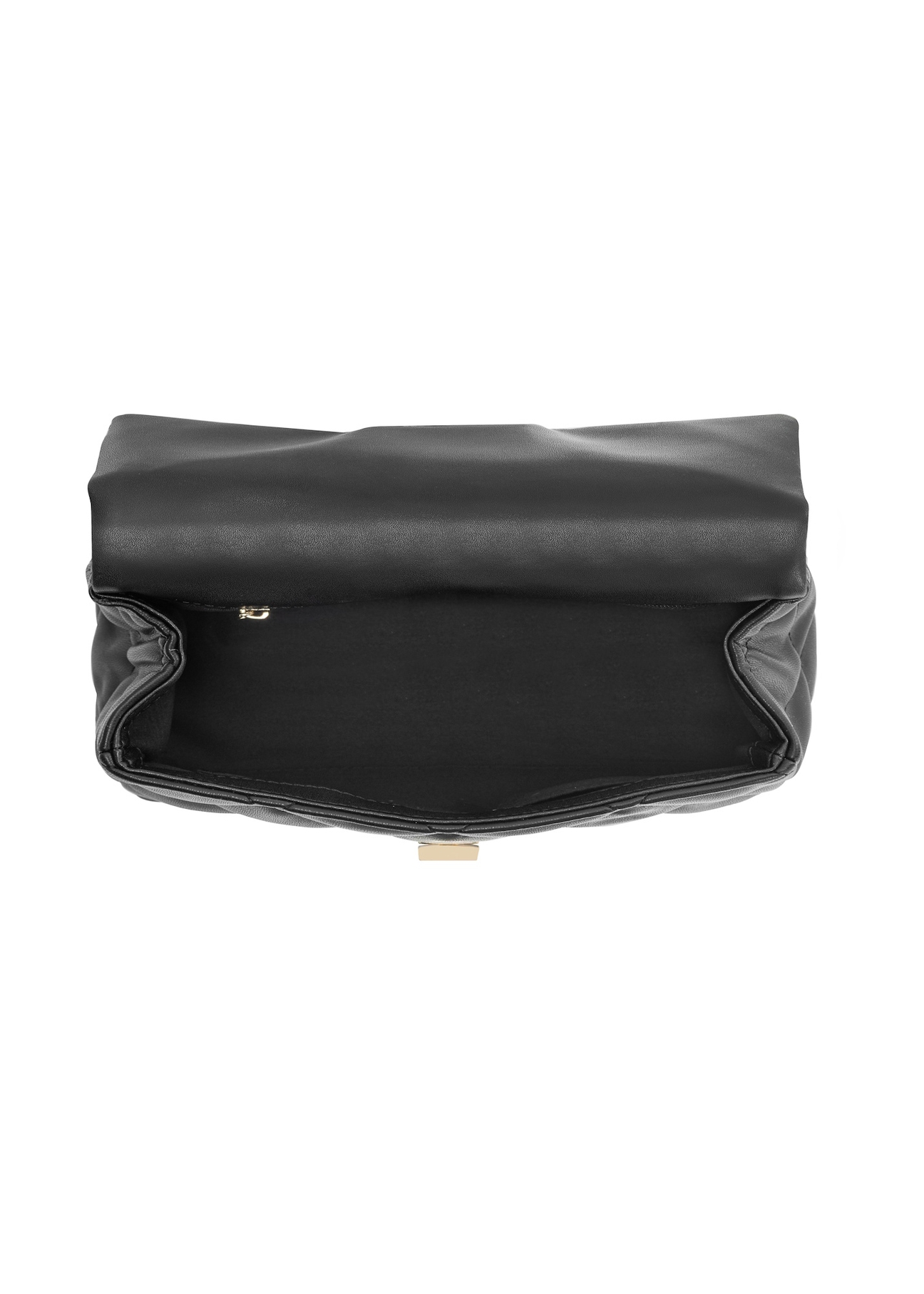 Black small quilted women's handbag TOREC-1092-99(Z25), product view inside on white background.