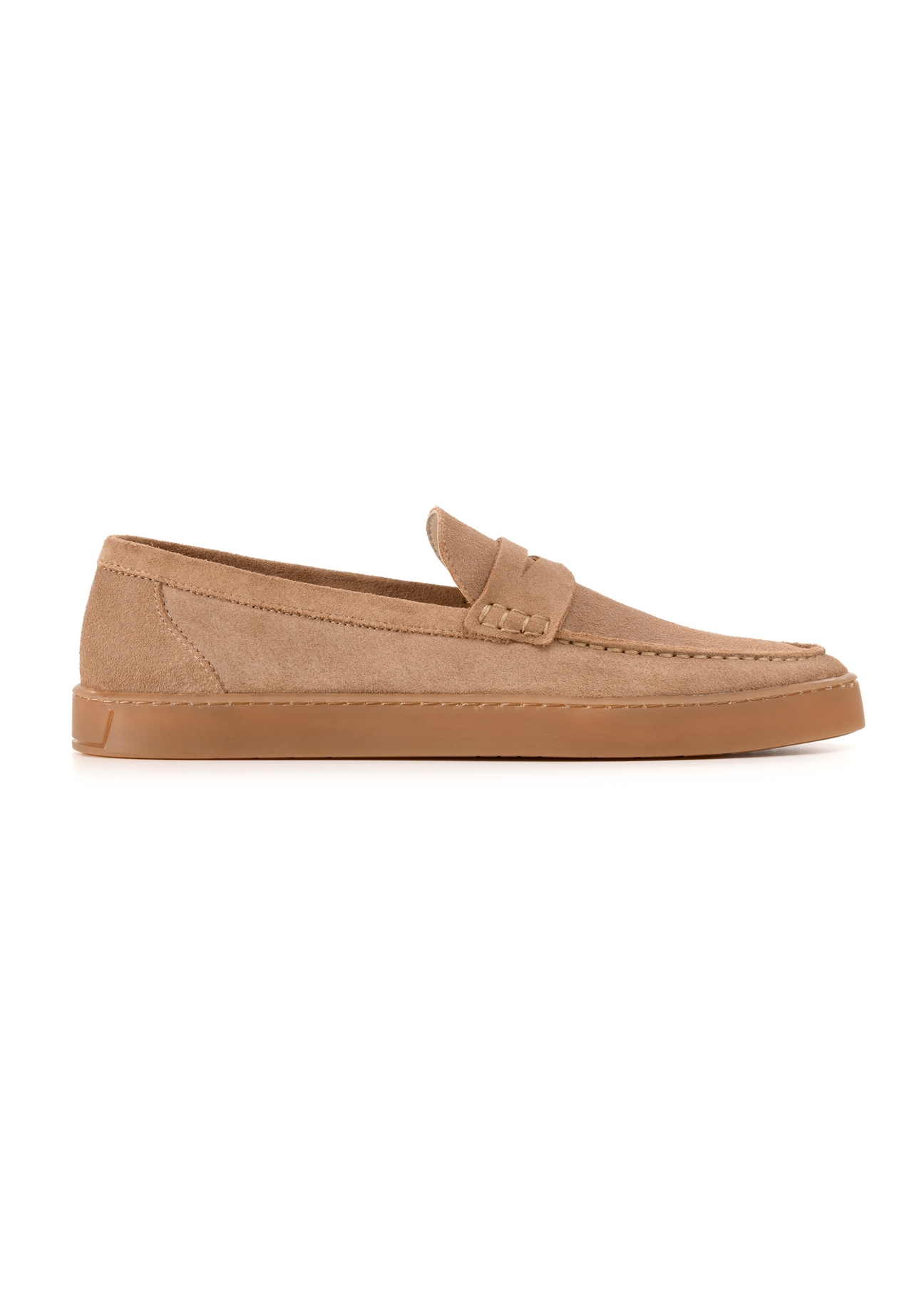 Men's beige leather moccasins BUTYM-0498-1B(W26), side view of the product on a white background.
