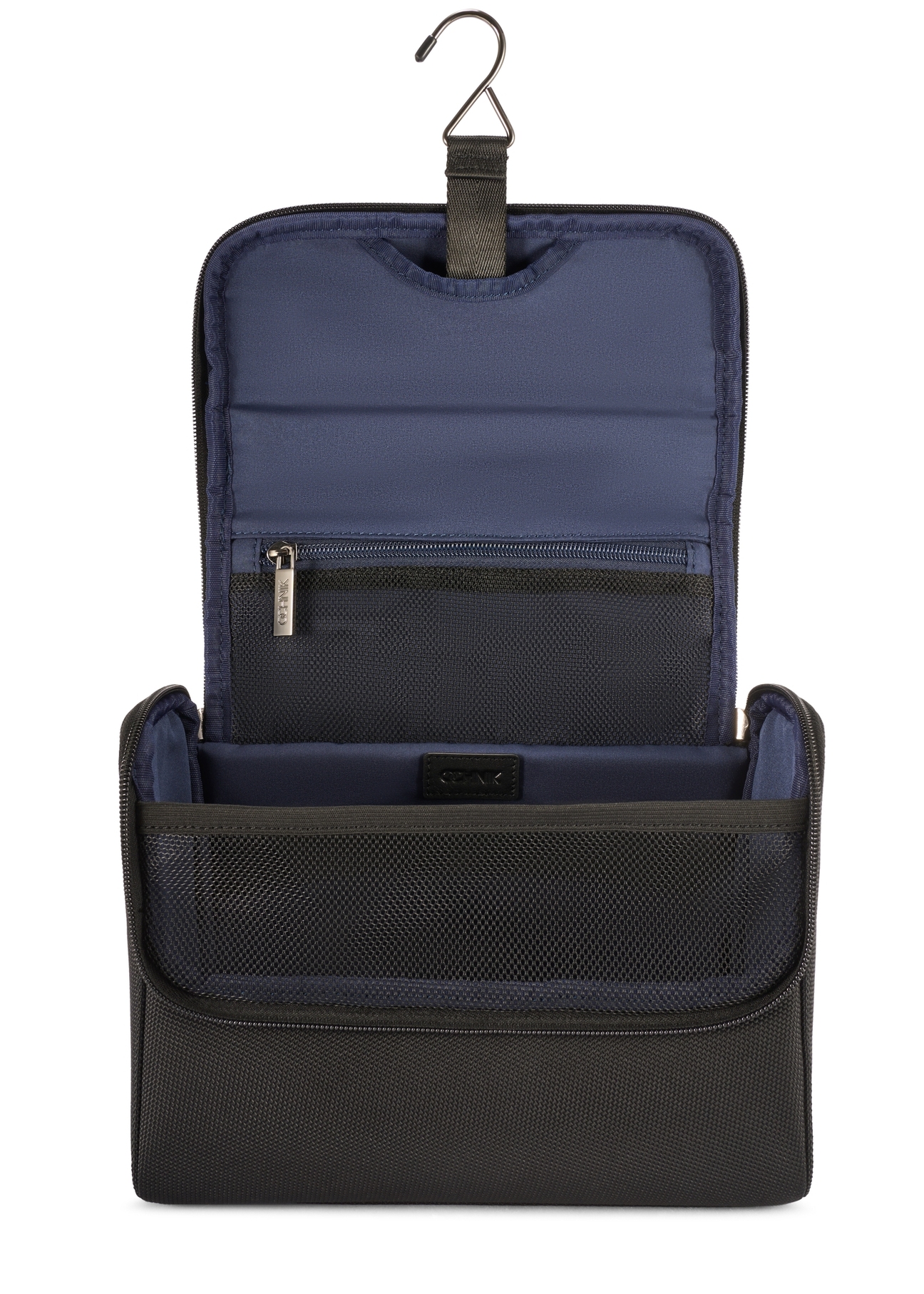 Large black men's cosmetic bag TORMN-0405-99(W26), product view from the inside on a white background.