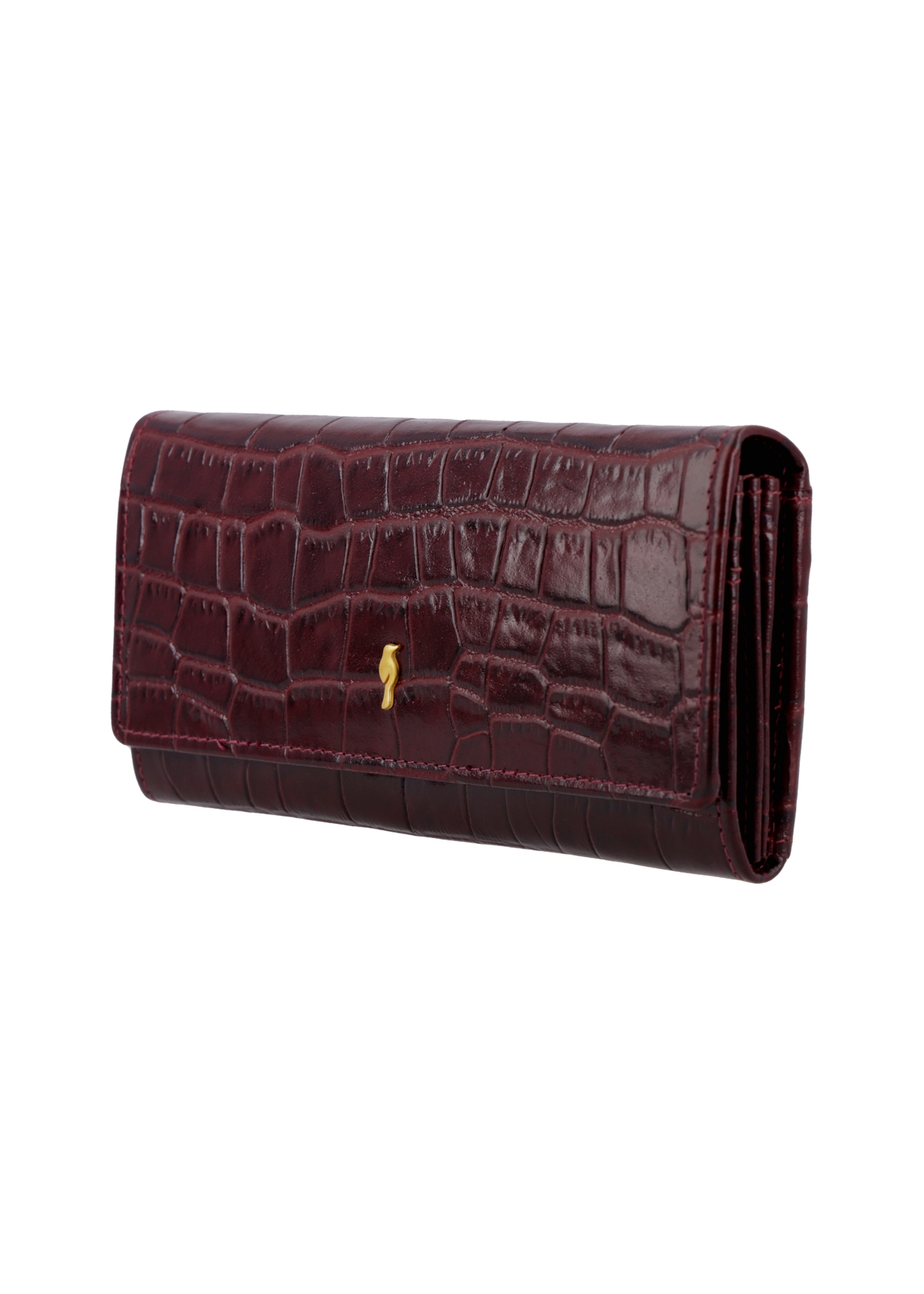 Burgundy leather women's wallet PORES-0889B-4D(Z26), angled product view on a white background.