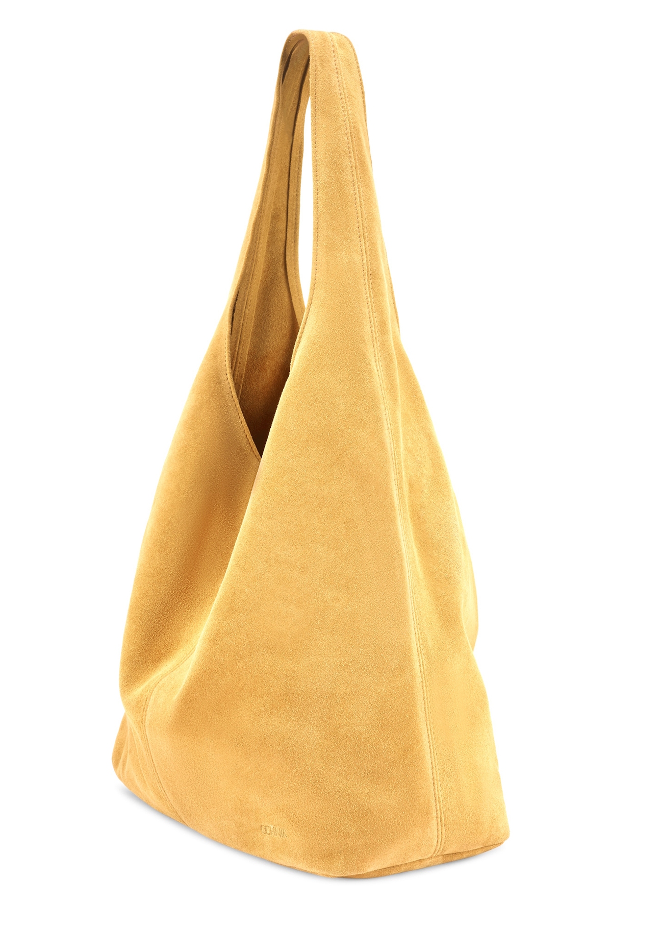 Yellow suede women's shopper bag TORES-1177-2C(W26), diagonal product view on white background.