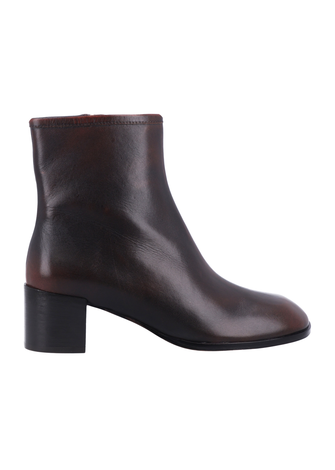 Dark brown leather women's ankle boots BUTYD-1359-1L(Z26), side view of the product on a white background.