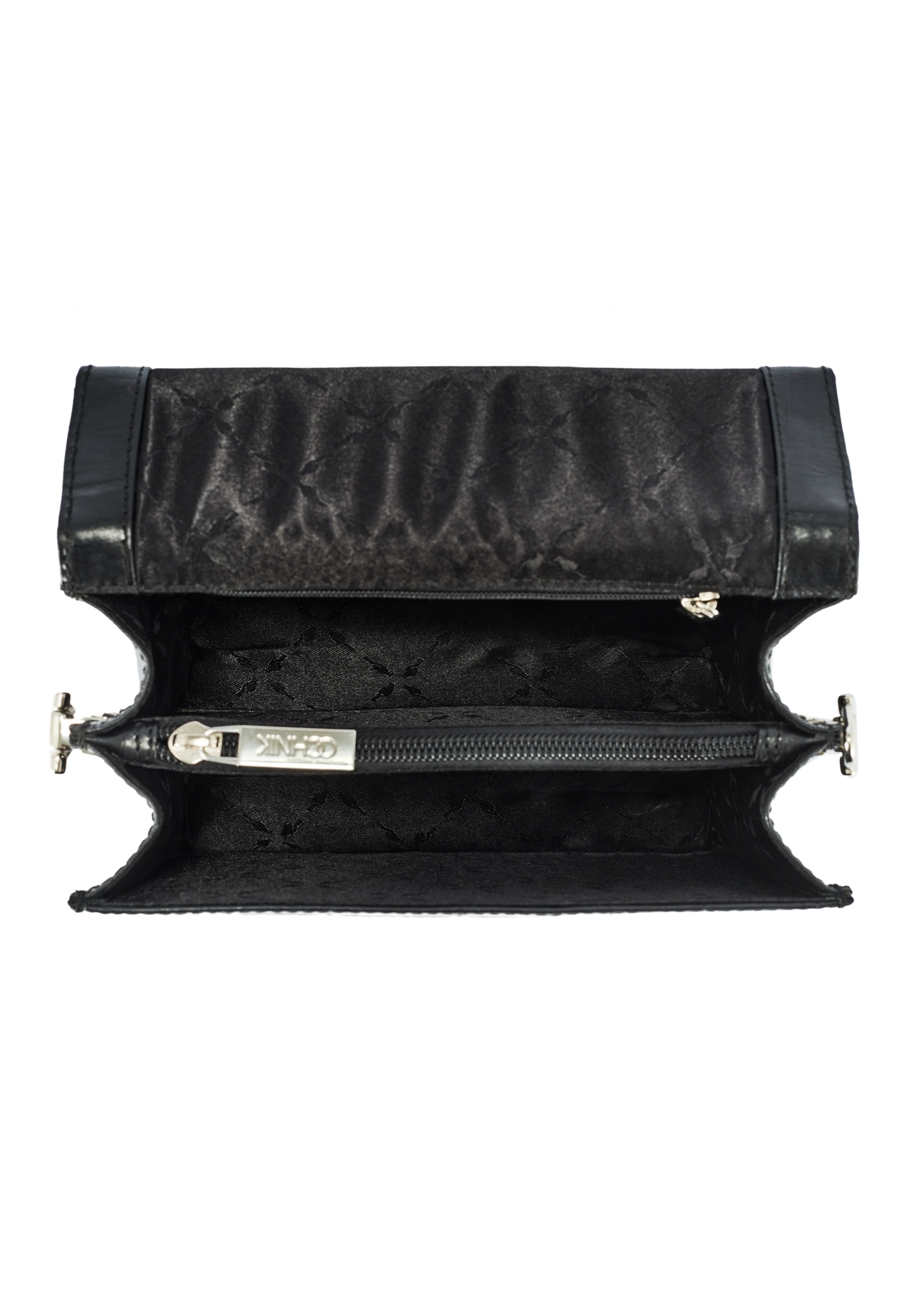 Black croco leather handbag TORES-1176-99(Z25), product view from the inside on a white background.