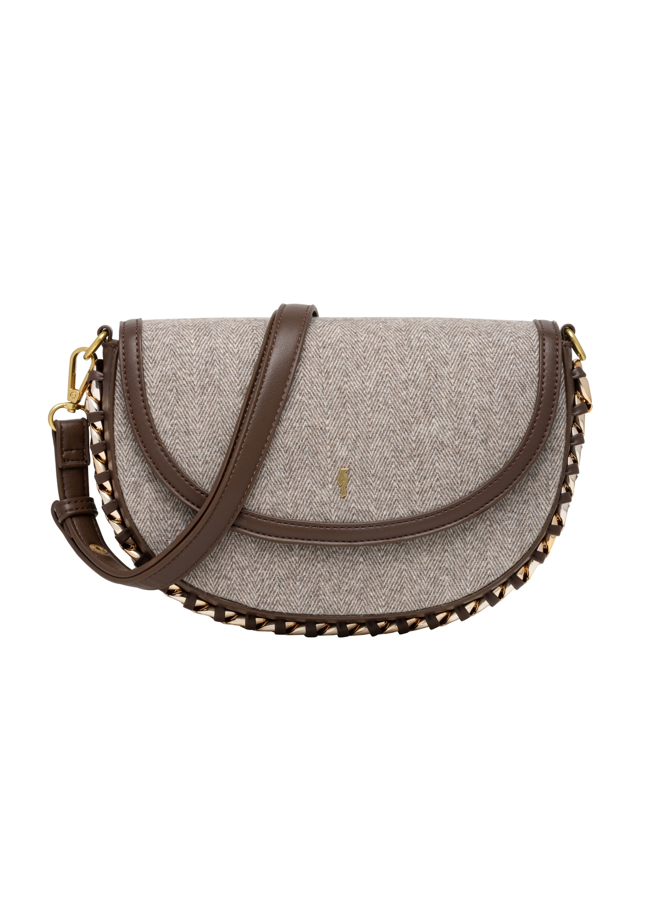 Beige herringbone women's shoulder bag TOREC-1329-1P(Z26), front product view on white background.