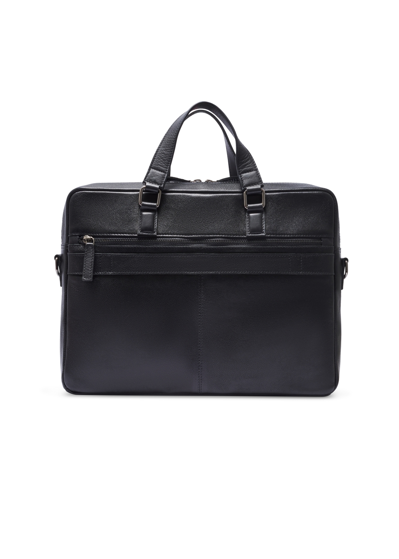 Black leather laptop bag TORMS-0496-99(W26) - product view from the back, on a white background.