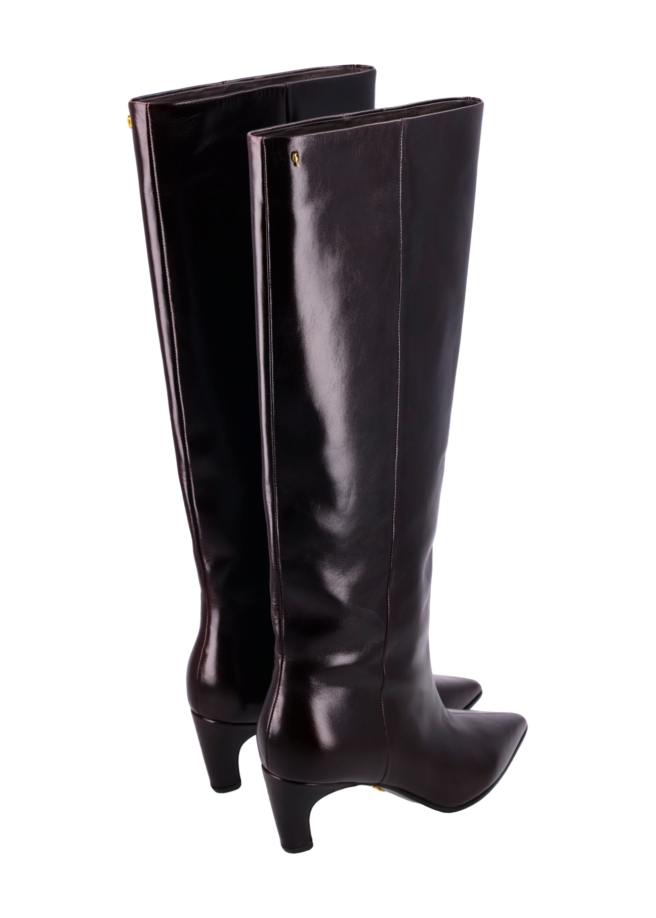 Women's leather boots in burgundy color BUTYD-1339-4E(Z26), product view diagonally to the back on a white background.