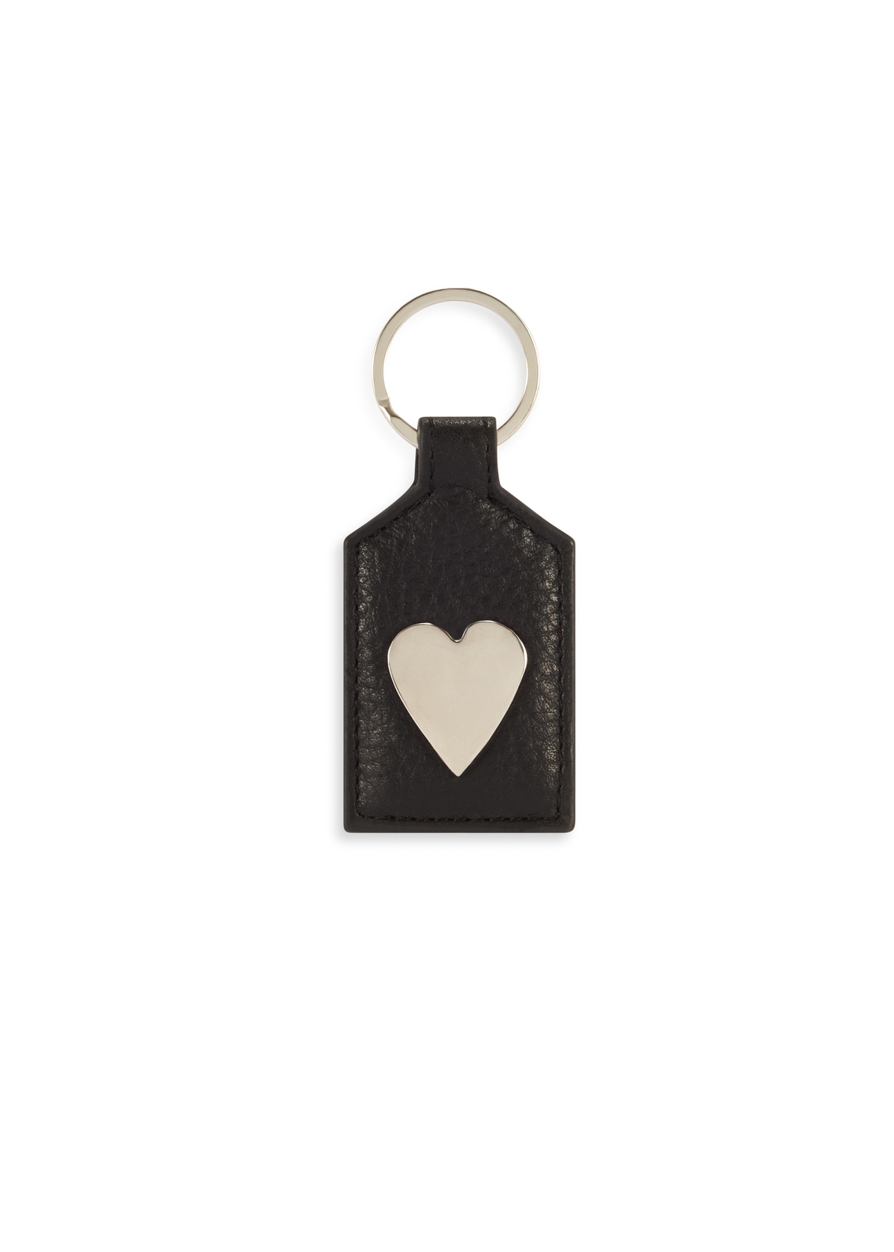 Black leather keychain with heart BRELOK-0219-99(Z25), product view from the front on a white background.
