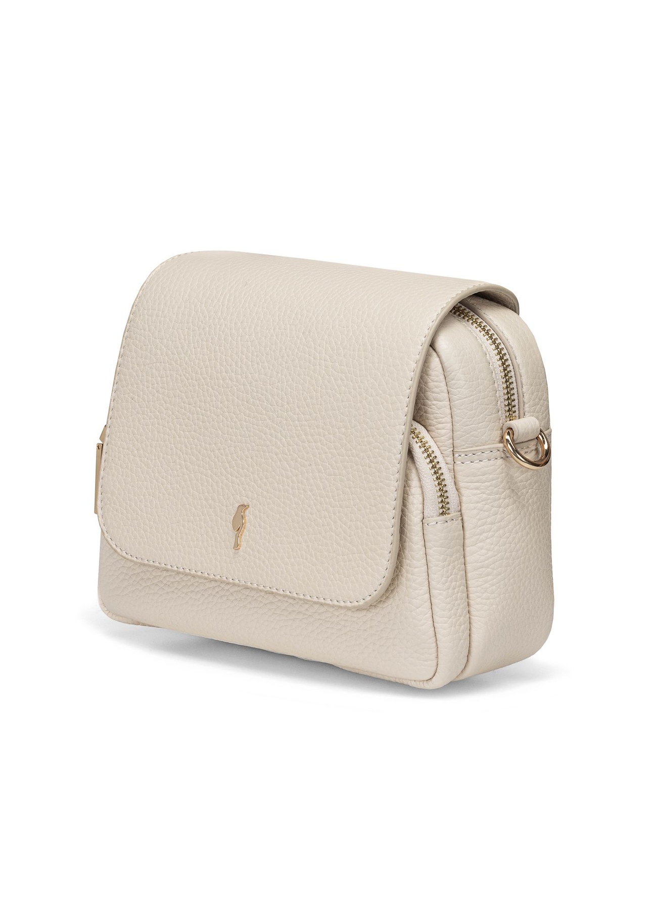 Cream leather women's messenger bag TORES-0958E-0B(W26), diagonal product view on white background.