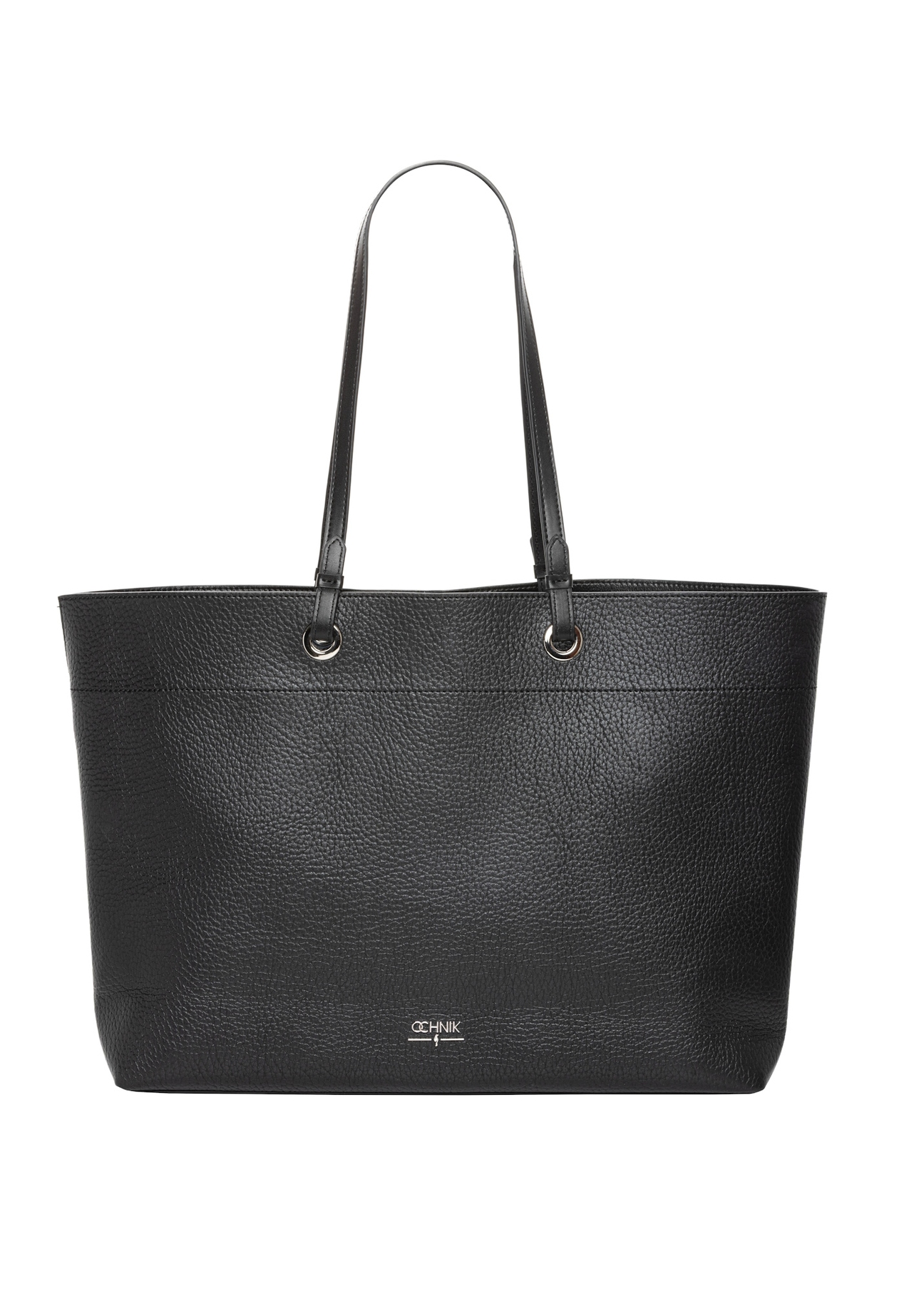 Black pebbled shopper bag TOREC-1252-9I(Z26), front product view on white background.