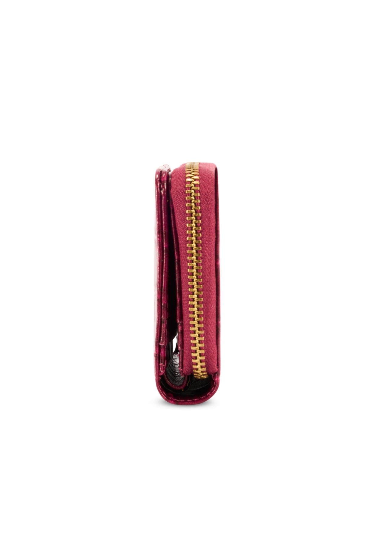 Pink croco women's wallet PORES-0888B-31(Z25), product view from the side on a white background.